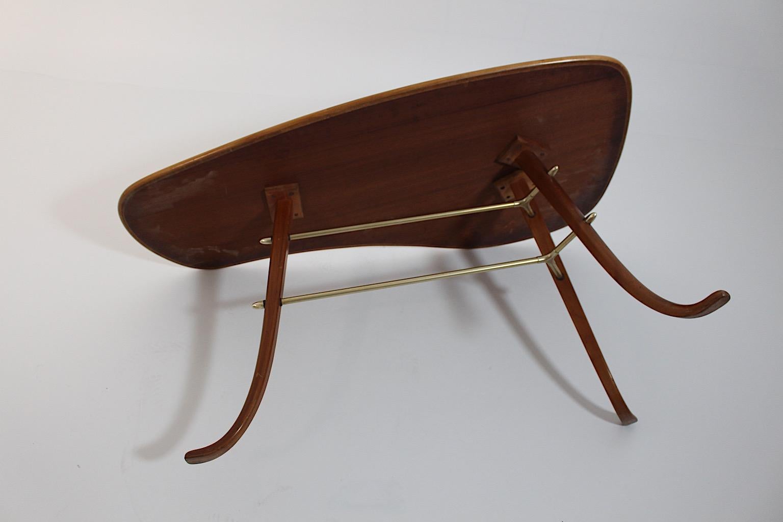 Modernist Cherry Brass Side Table Coffee Table Josef Frank, 1950s, Sweden For Sale 14