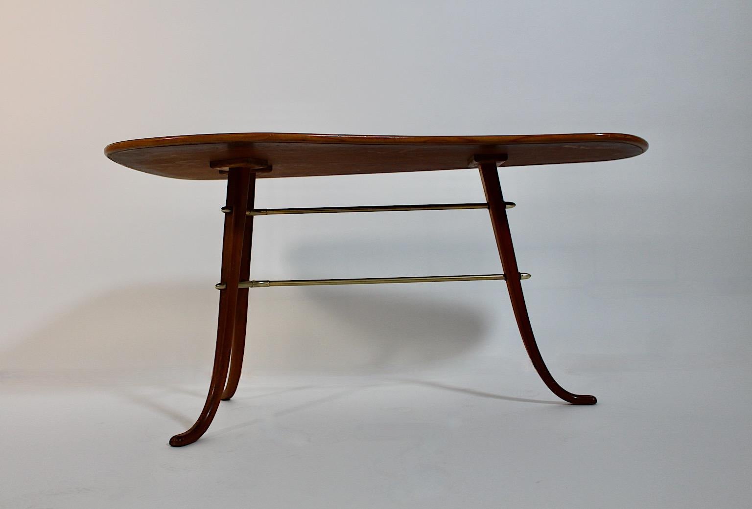 Mid-Century Modern Modernist Cherry Brass Side Table Coffee Table Josef Frank, 1950s, Sweden For Sale