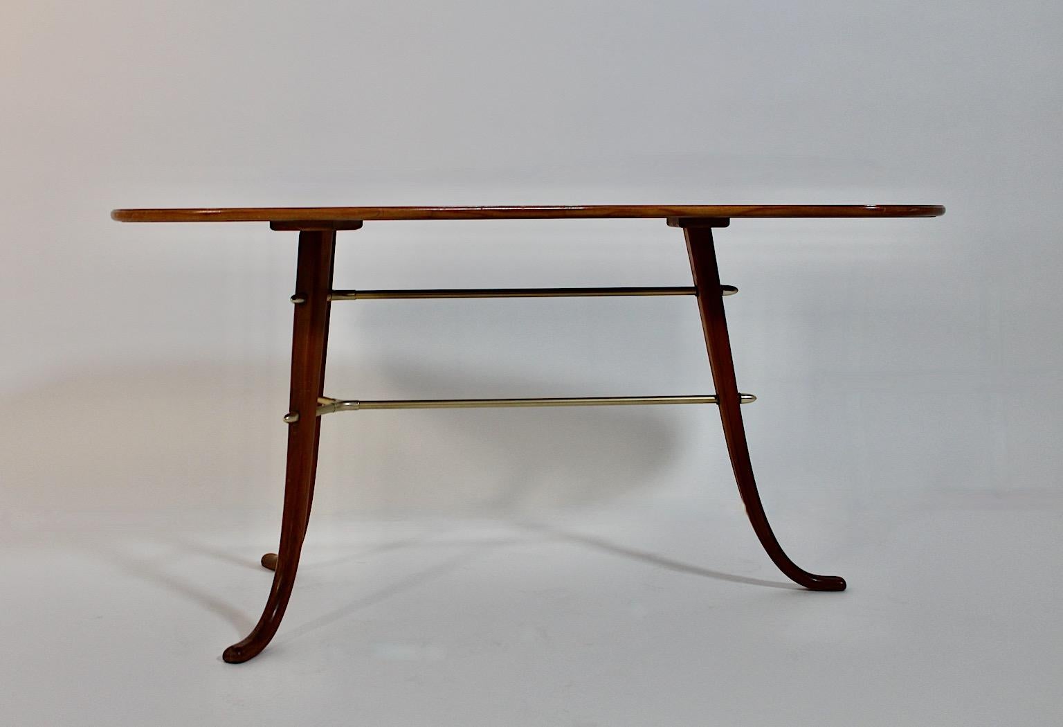 Swedish Modernist Cherry Brass Side Table Coffee Table Josef Frank, 1950s, Sweden For Sale