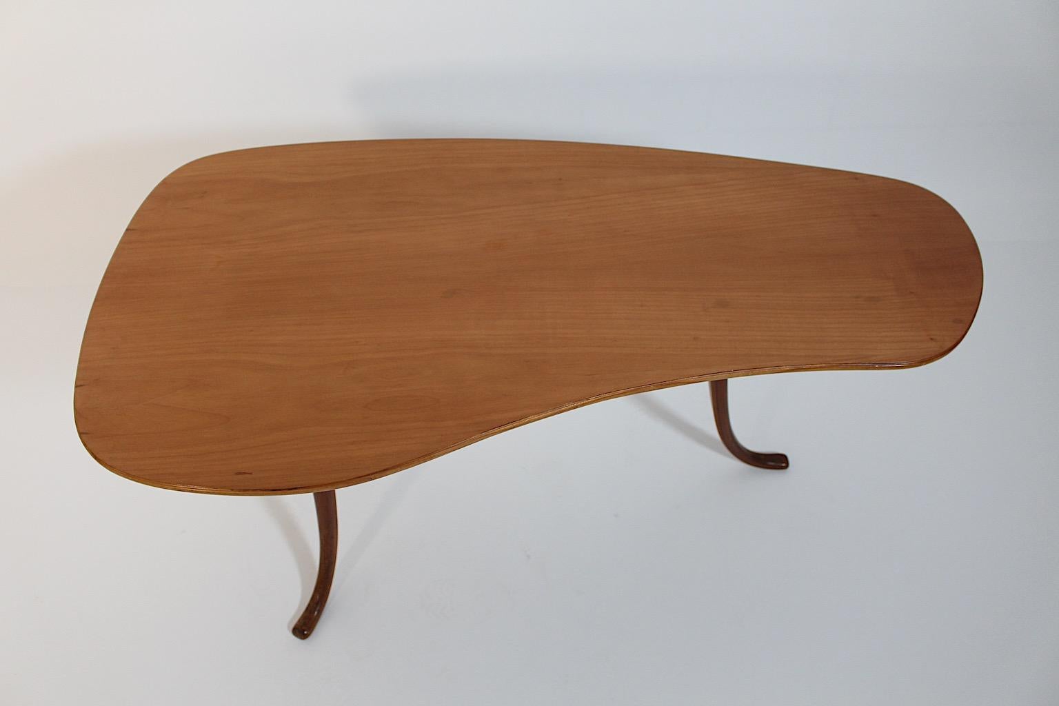 Modernist Cherry Brass Side Table Coffee Table Josef Frank, 1950s, Sweden For Sale 2