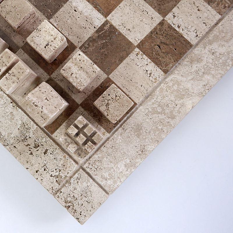 Modernist Chess Game in Two Colored Travertine, Italy 1970s For Sale 8