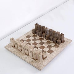 Modernist Chess Game in Two Colored Travertine, Italy 1970s