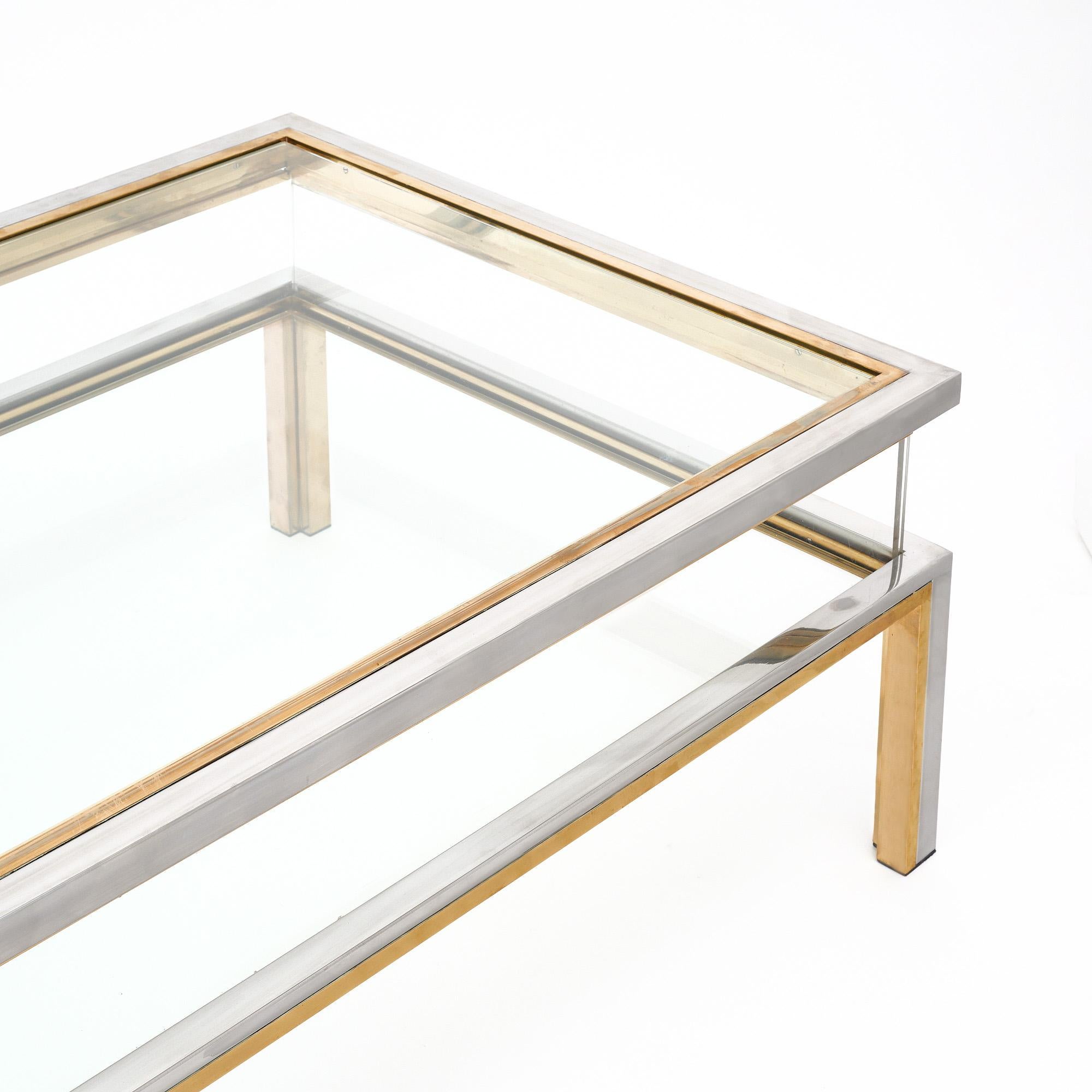 Moderne Table basse moderniste en chrome et laiton par Maison Charles en vente