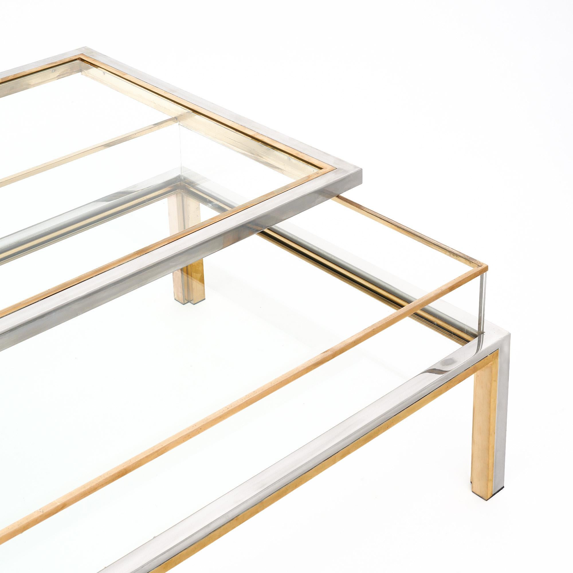 Fin du 20e siècle Table basse moderniste en chrome et laiton par Maison Charles en vente
