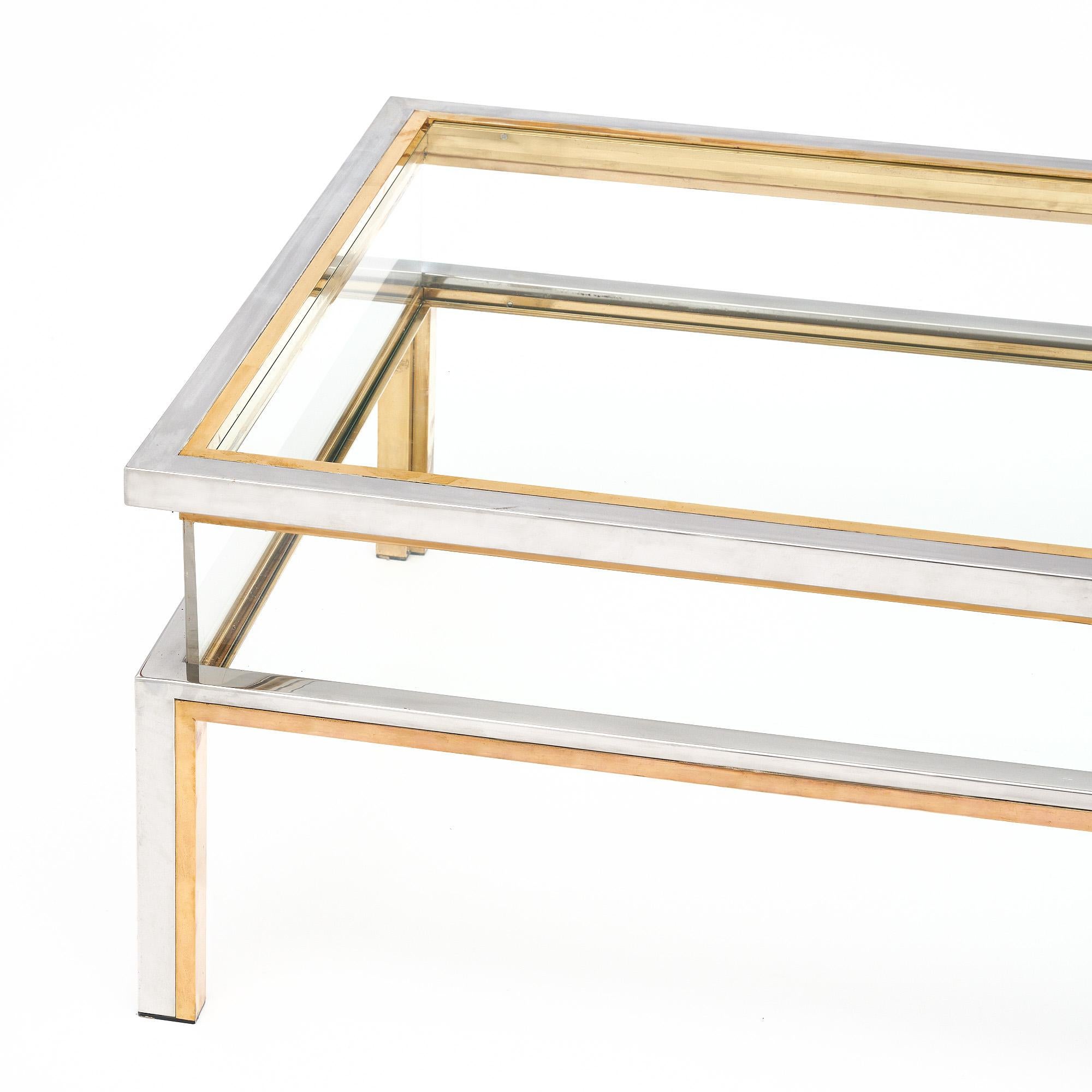 Laiton Table basse moderniste en chrome et laiton par Maison Charles en vente