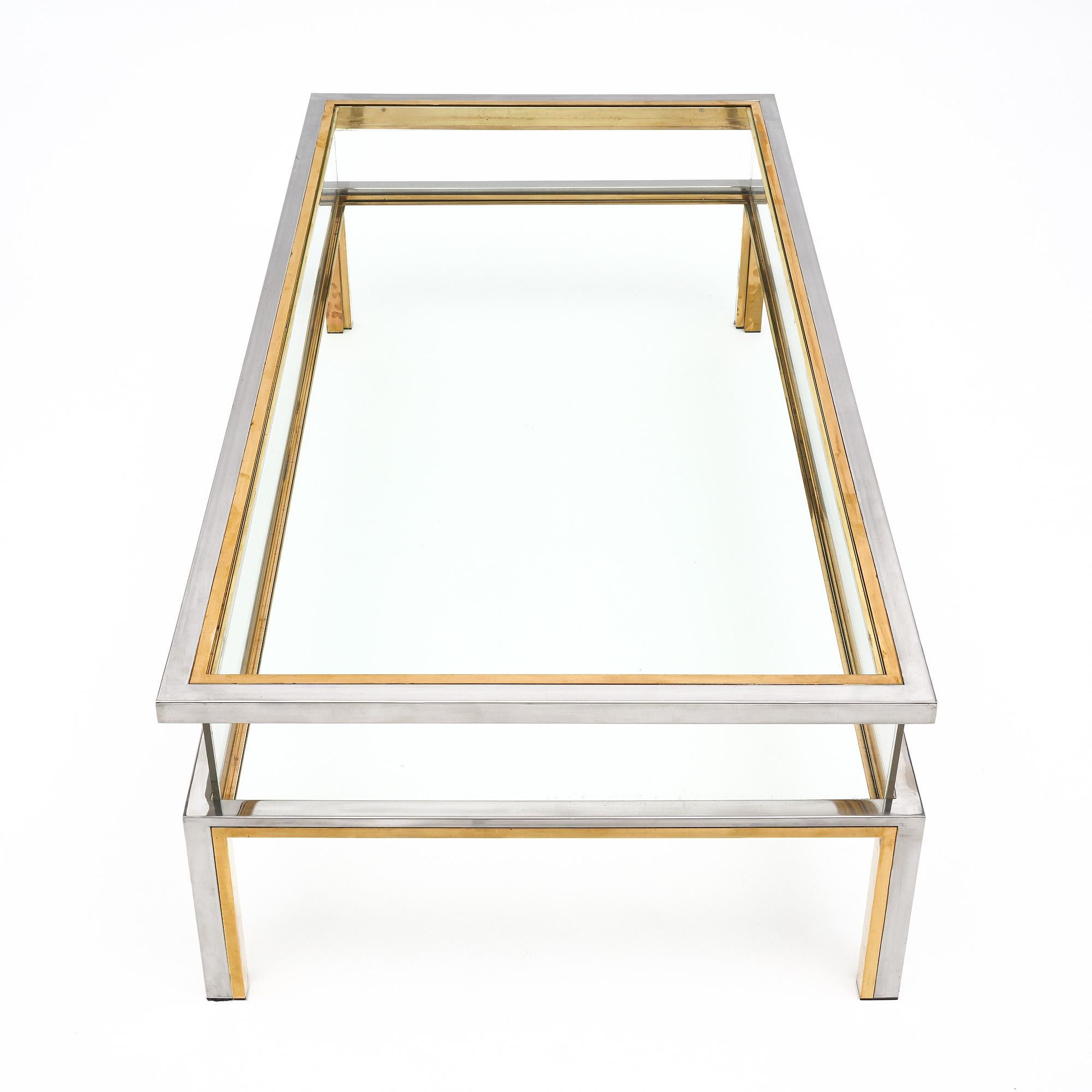 Table basse moderniste en chrome et laiton par Maison Charles en vente 1