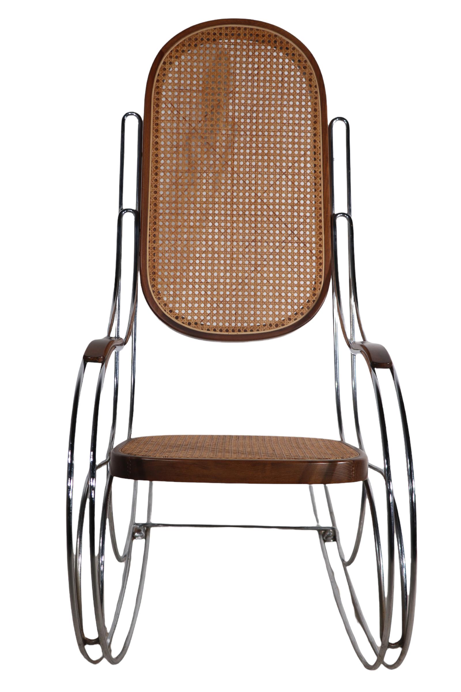 Modernist Chrome and Caned Rocking Chair In Good Condition For Sale In New York, NY