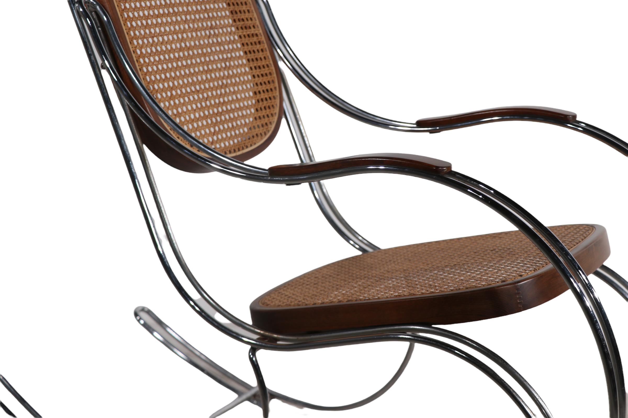 Modernist Chrome and Caned Rocking Chair For Sale 1
