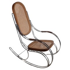 Retro Modernist Chrome and Caned Rocking Chair