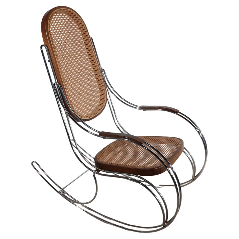 Modernist Chrome and Caned Rocking Chair For Sale at 1stDibs