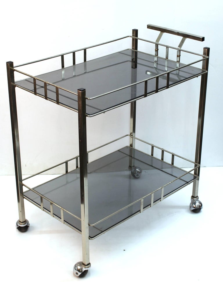 Modernist Chrome and Glass Bar Cart at 1stDibs