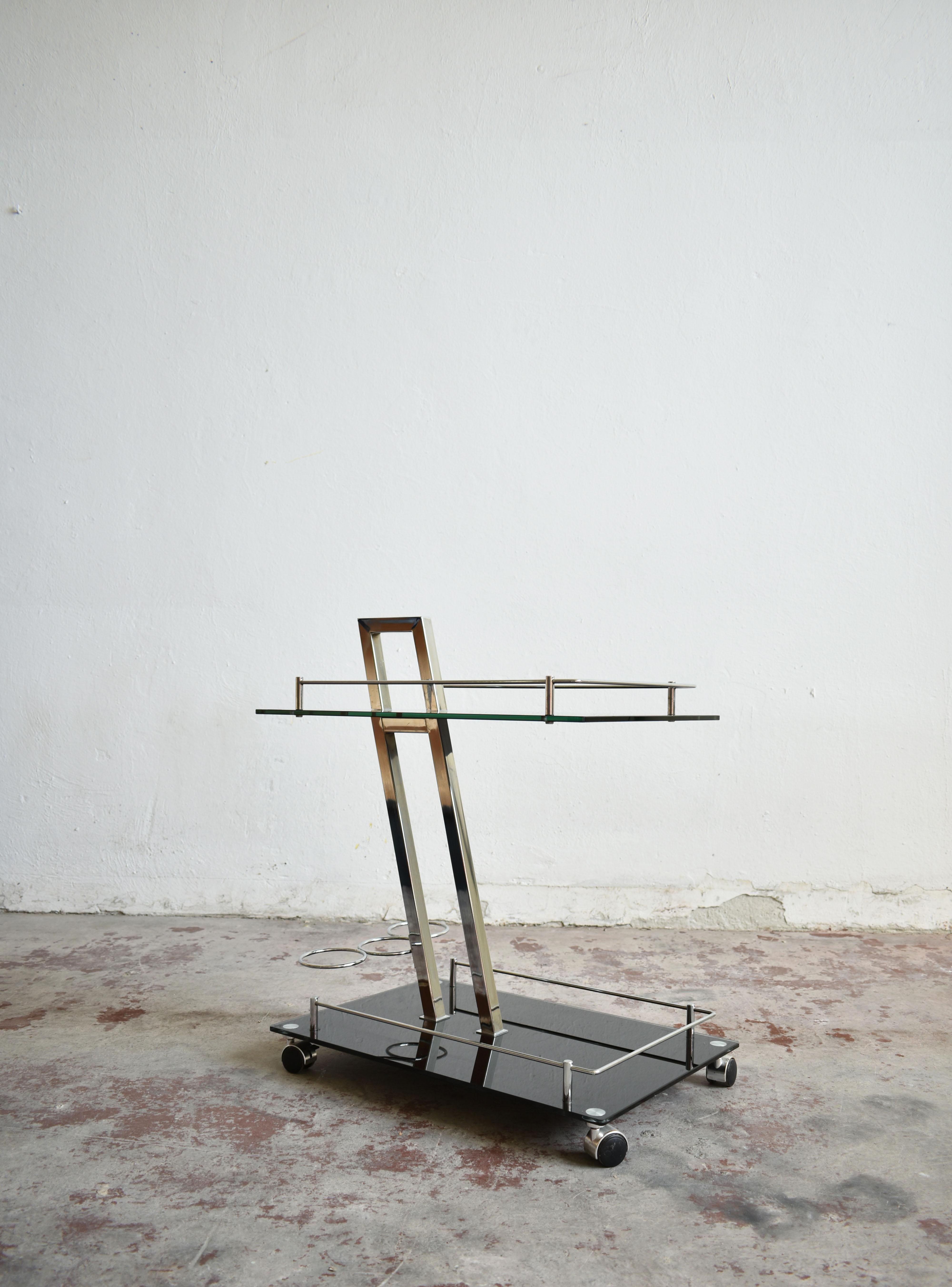 Modernist Chrome and Glass Bar Cart Trolley Attributed to Willy Rizzo, 1970s 3