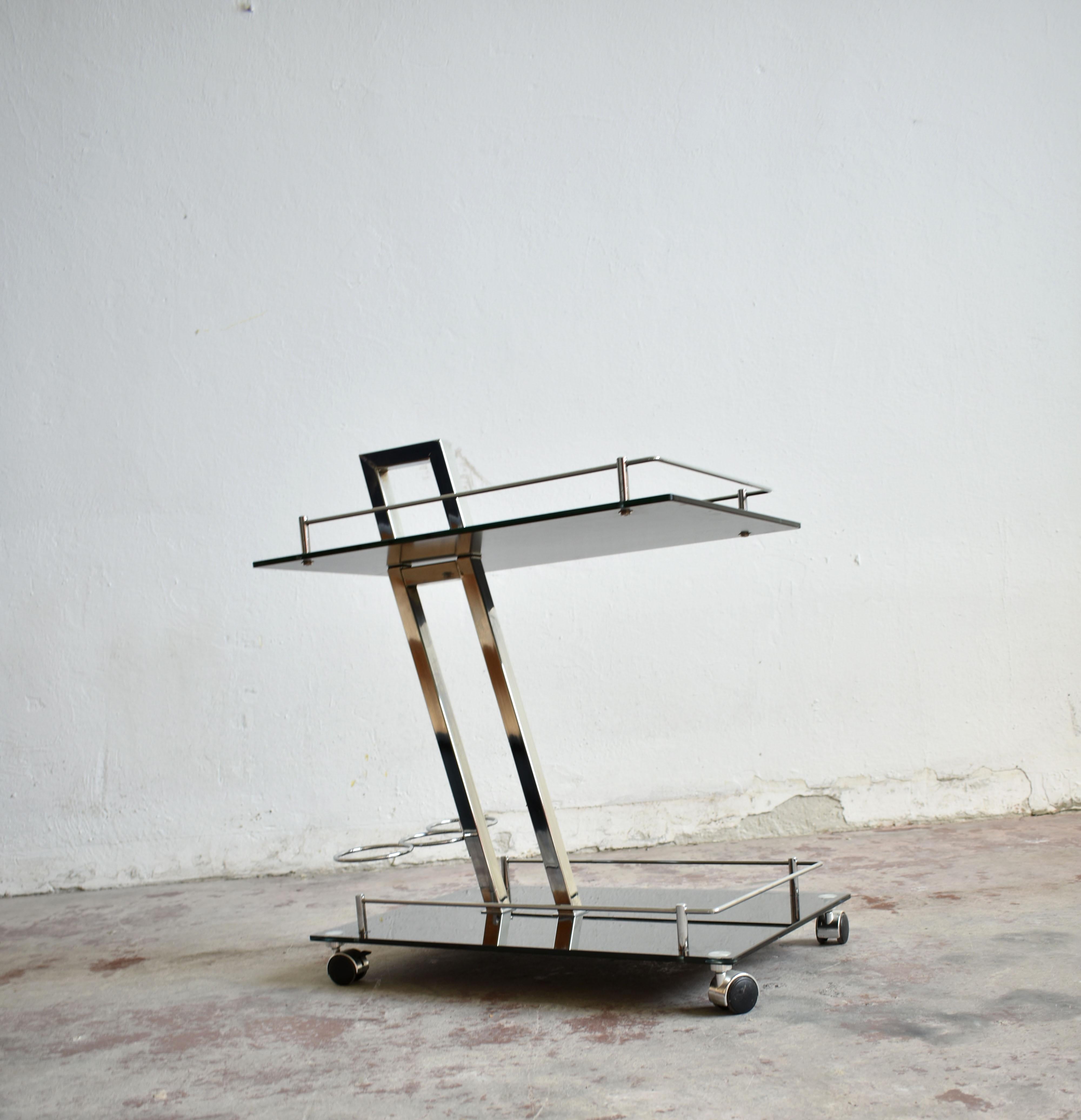 Modernist Chrome and Glass Bar Cart Trolley Attributed to Willy Rizzo, 1970s 4