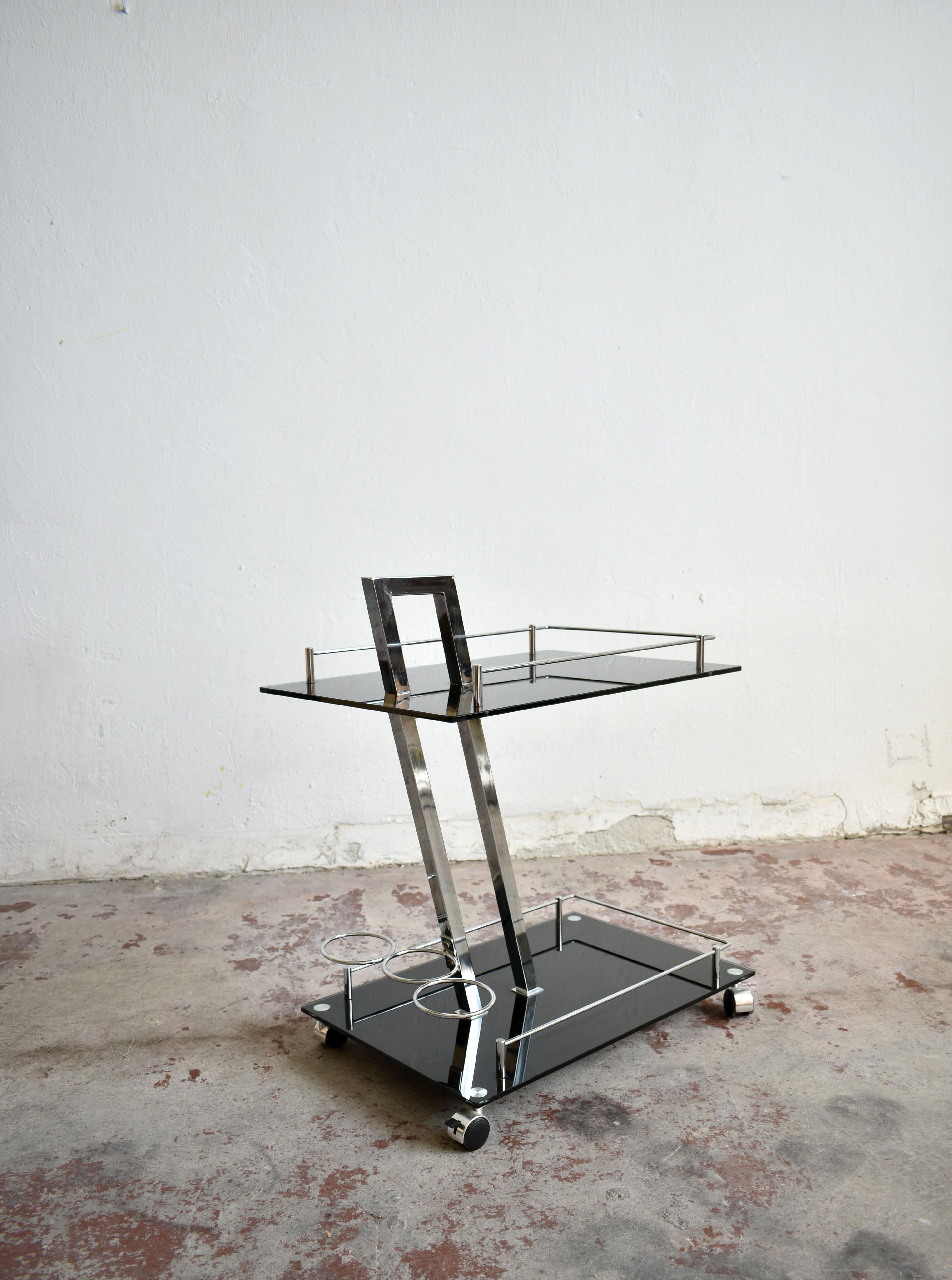 Modernist Chrome and Glass Bar Cart Trolley Attributed to Willy Rizzo, 1970s 5