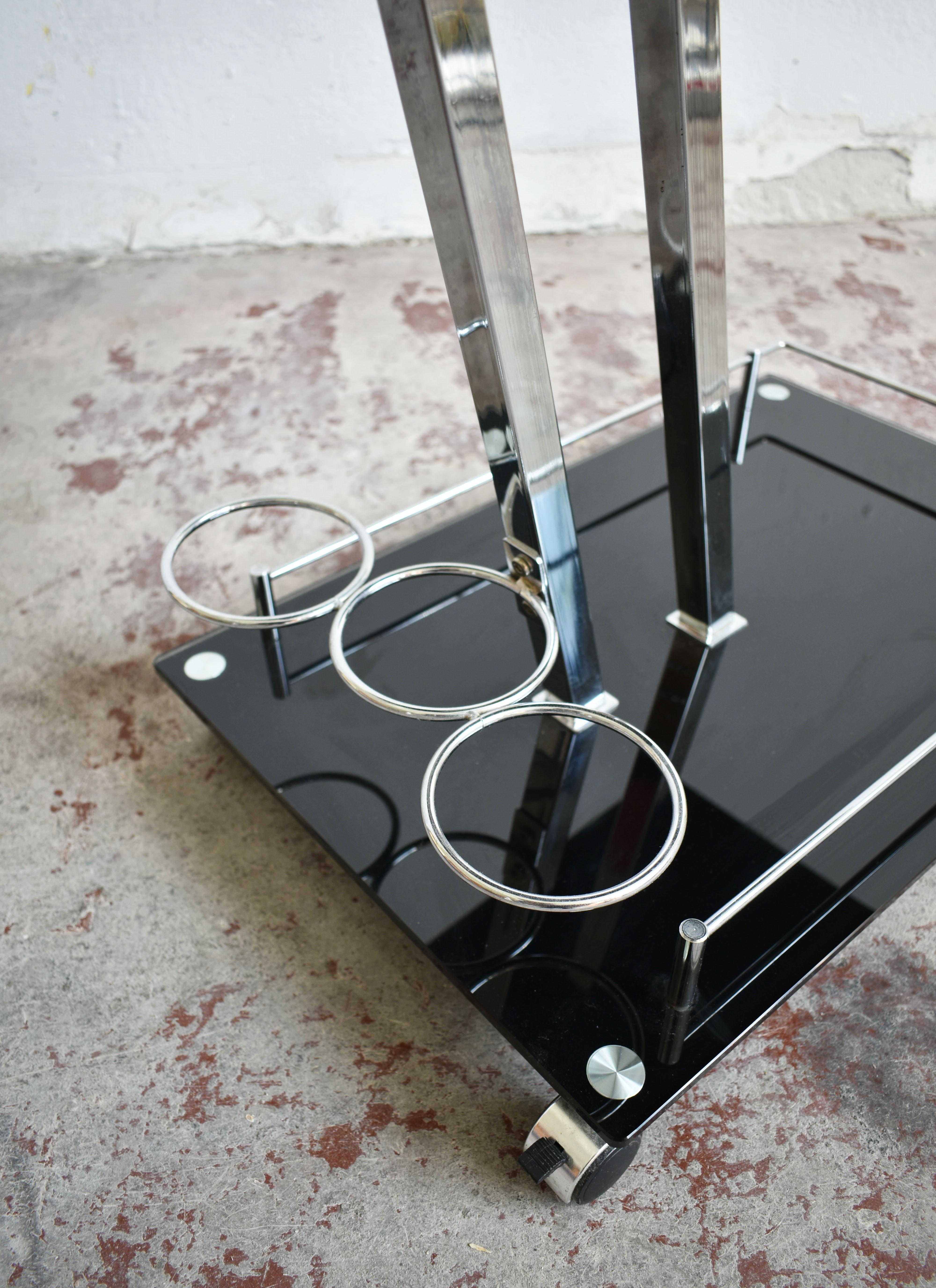 Italian Modernist Chrome and Glass Bar Cart Trolley Attributed to Willy Rizzo, 1970s