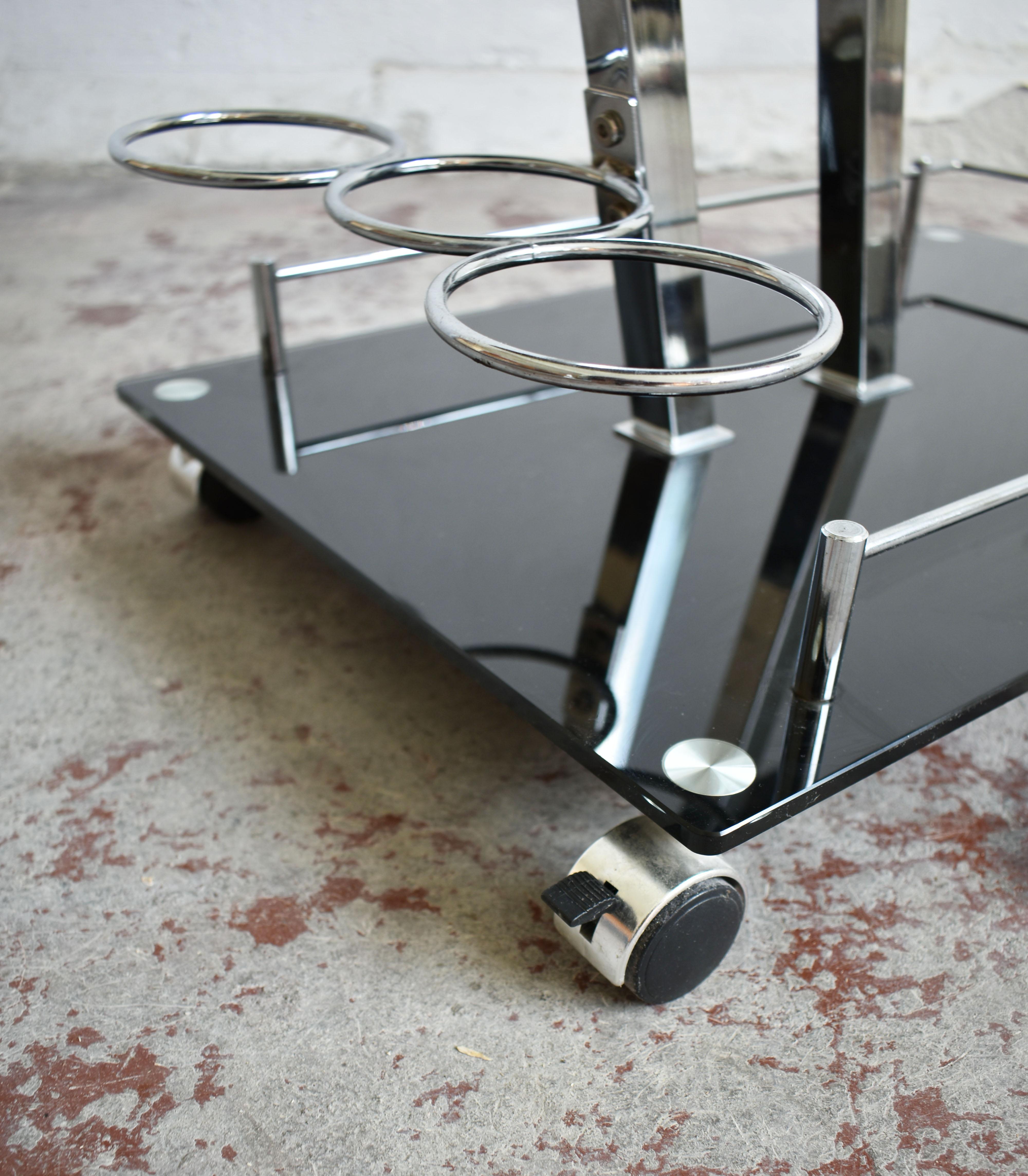 Late 20th Century Modernist Chrome and Glass Bar Cart Trolley Attributed to Willy Rizzo, 1970s