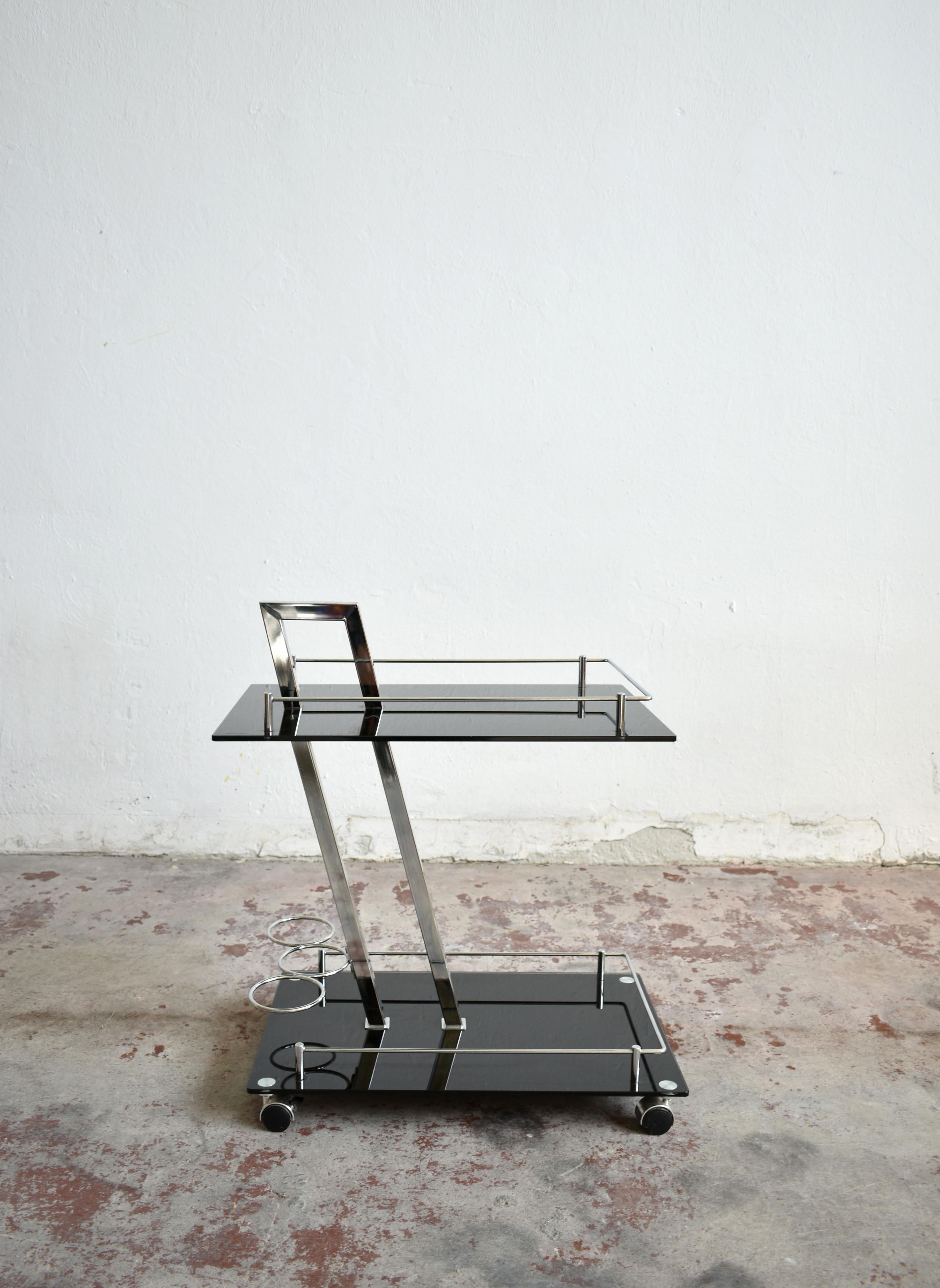 Modernist Chrome and Glass Bar Cart Trolley Attributed to Willy Rizzo, 1970s 1