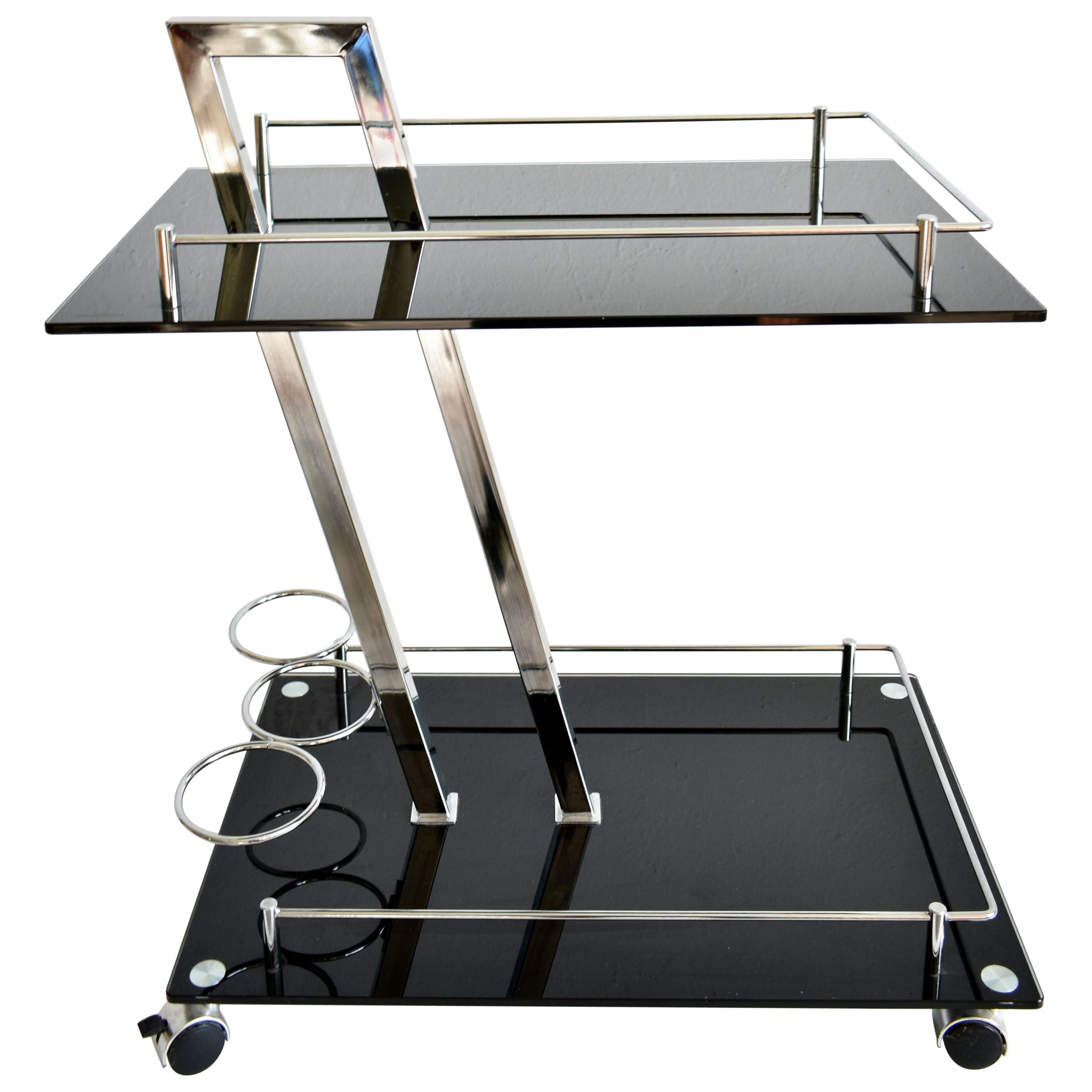 Modernist Chrome and Glass Bar Cart Trolley Attributed to Willy Rizzo, 1970s