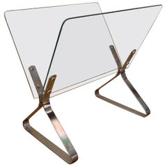 Modernist Chrome and Glass Magazine Holder