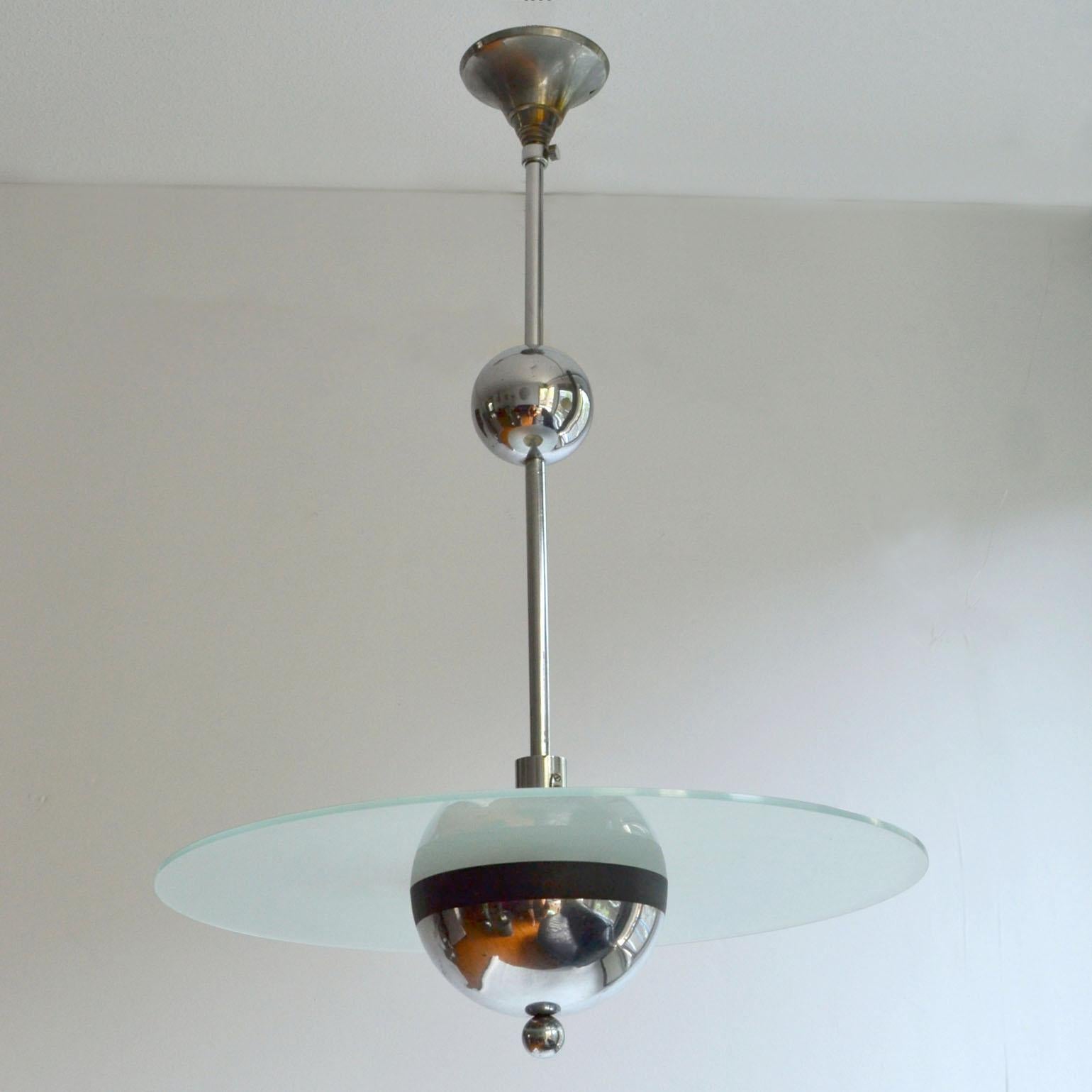 Art Deco Modernist Chrome and Glass Pendant in the Style of Gispen 1930s For Sale