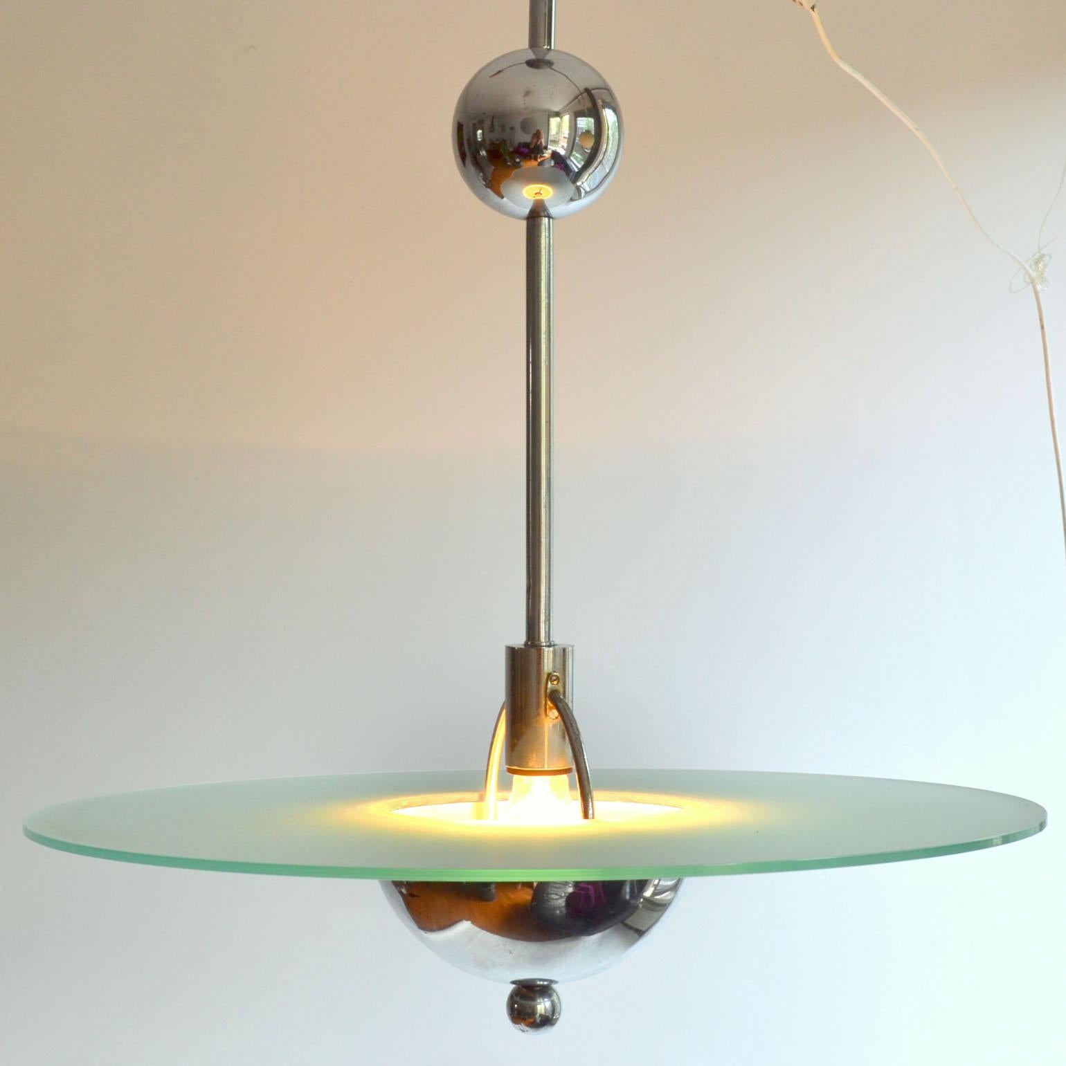 Modernist Chrome and Glass Pendant in the Style of Gispen 1930s In Good Condition For Sale In London, GB
