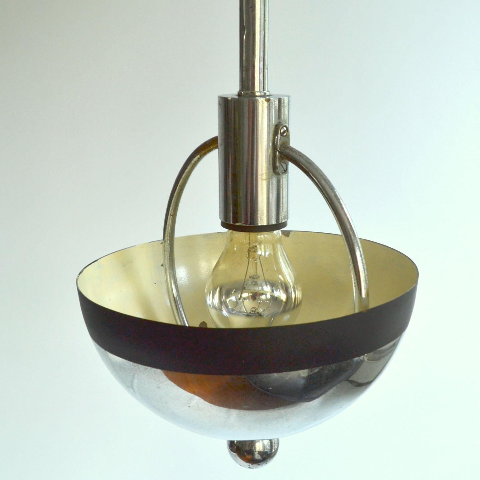 Mid-20th Century Modernist Chrome and Glass Pendant in the Style of Gispen 1930s For Sale