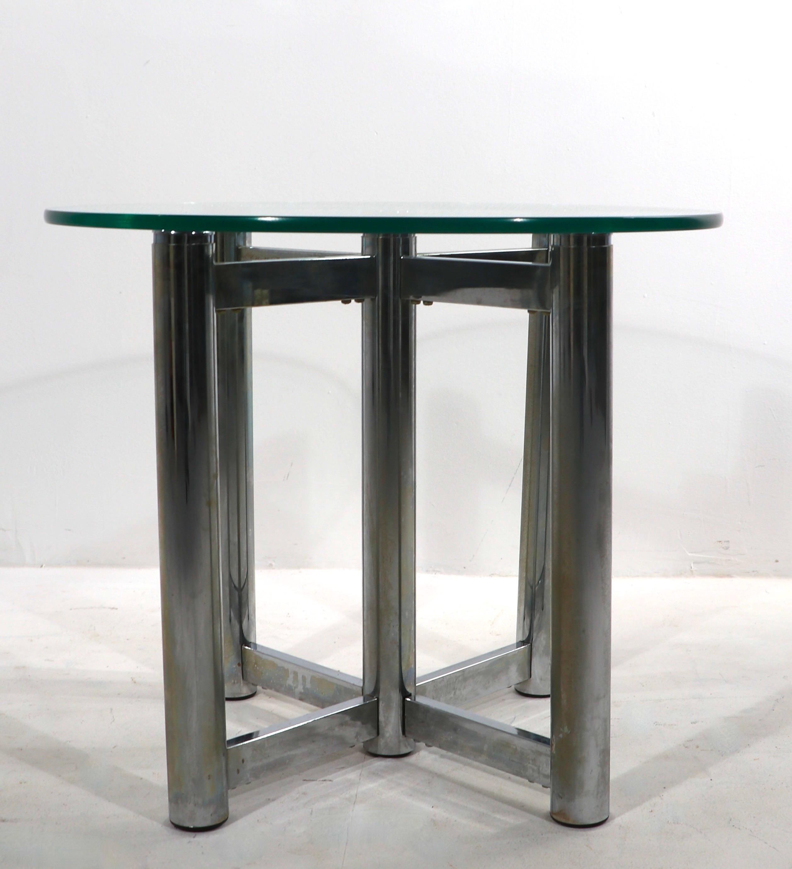 Modernist Chrome and Glass Side, End Table after Baughman For Sale 5