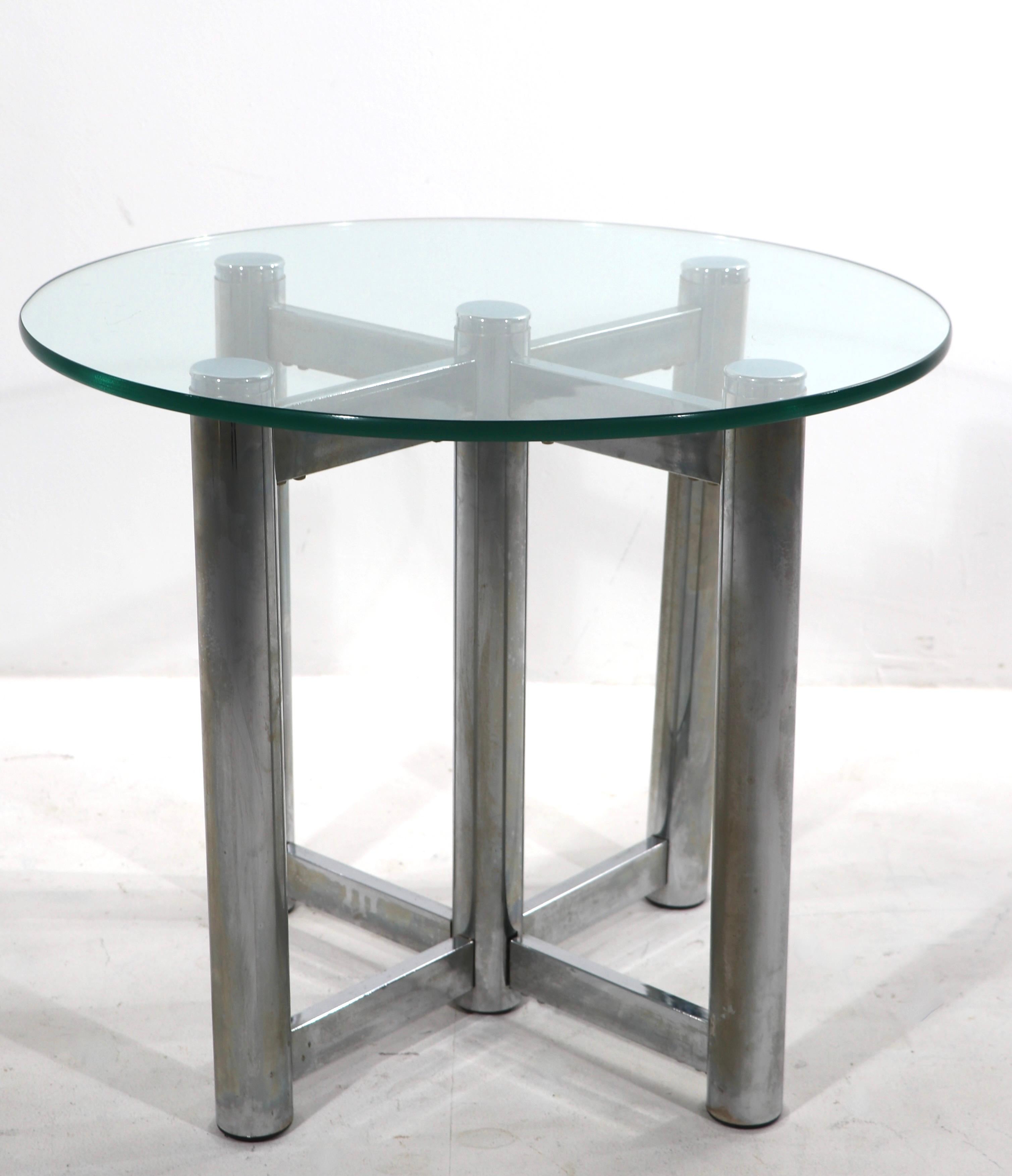 Post-Modern Modernist Chrome and Glass Side, End Table after Baughman For Sale