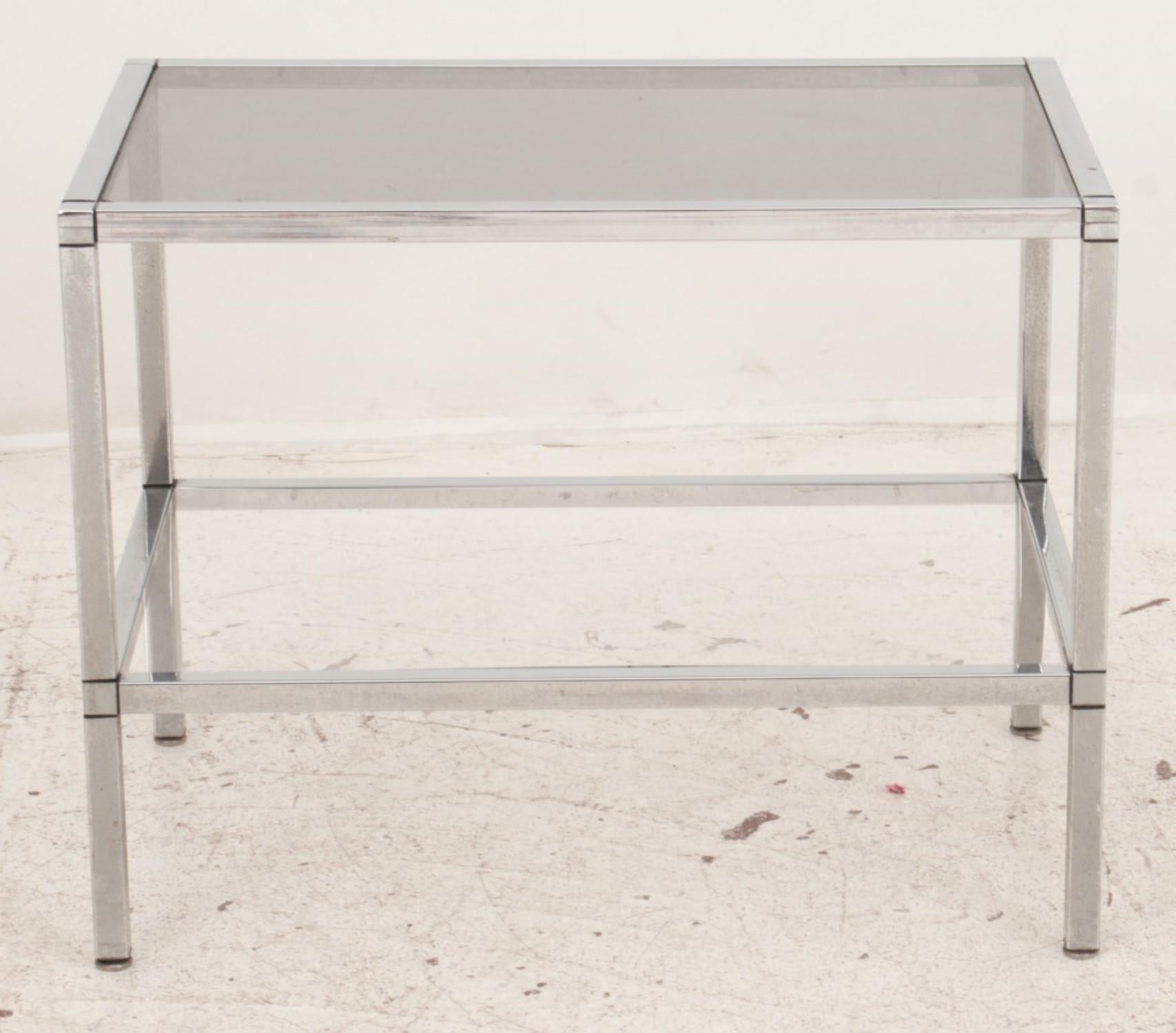 Metal Modernist Chrome and Glass Tiered Table For Sale