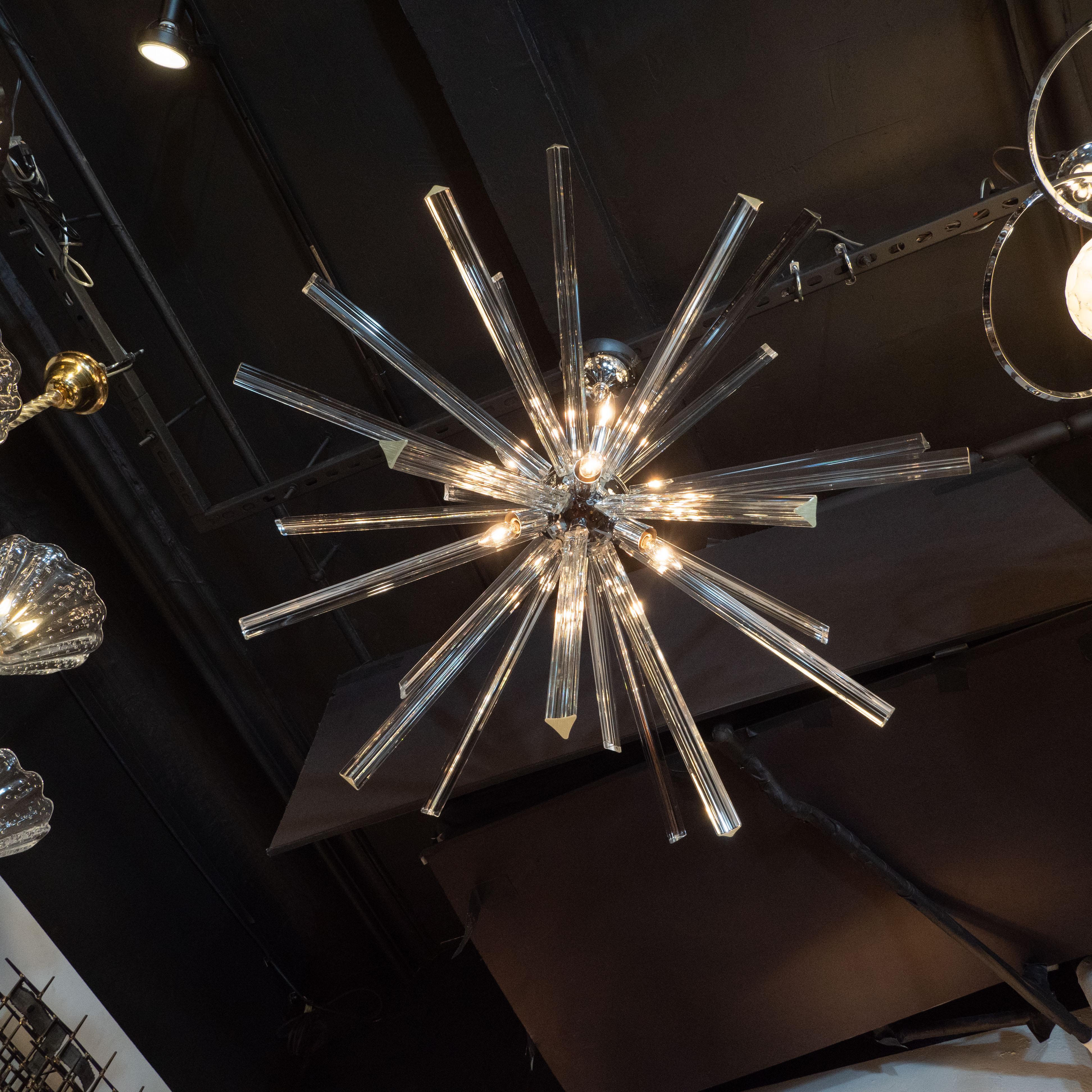 Modernist Chrome and Hand Blown Murano Glass Triedre Sputnik Chandelier For Sale 1