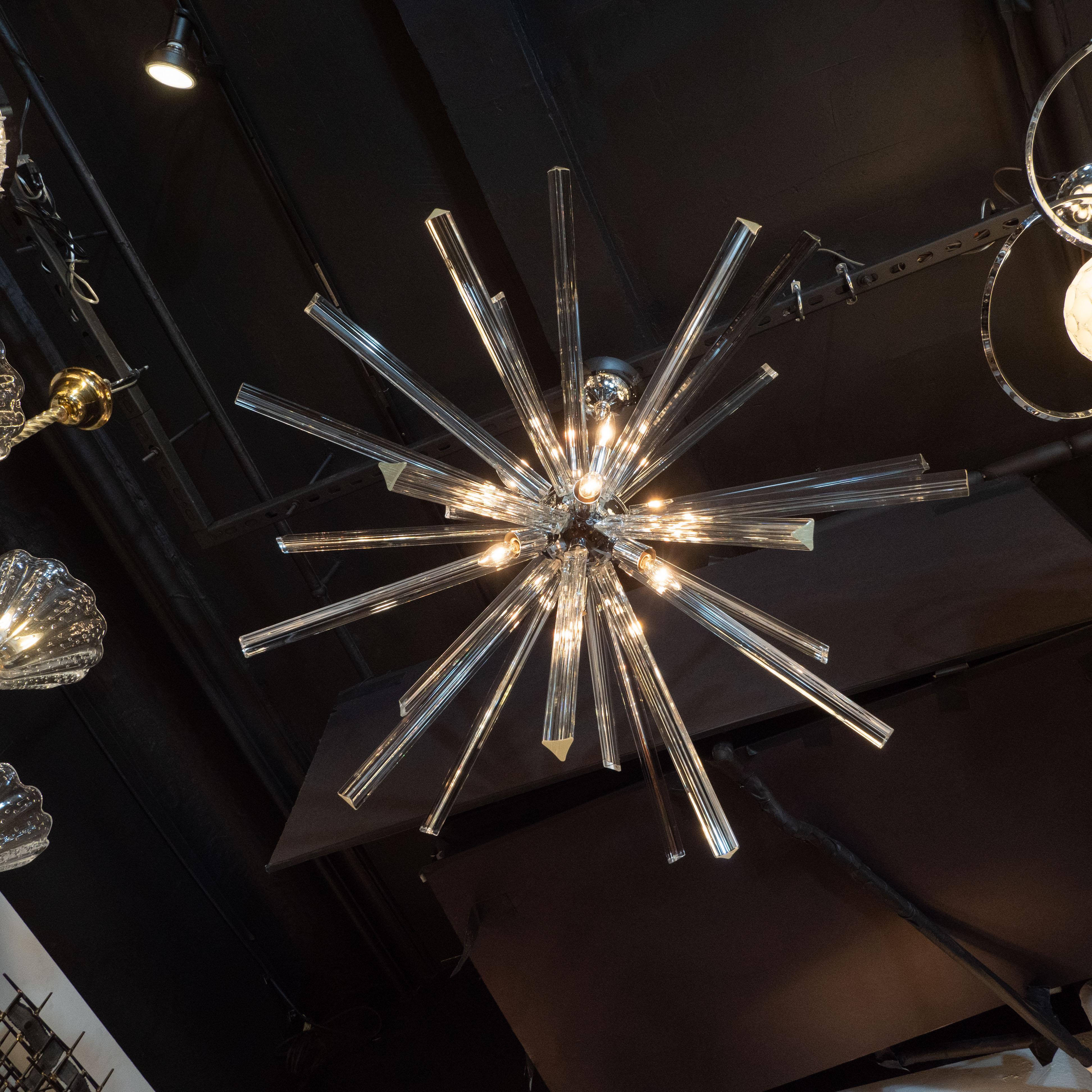 Modernist Chrome and Hand Blown Murano Glass Triedre Sputnik Chandelier For Sale 2