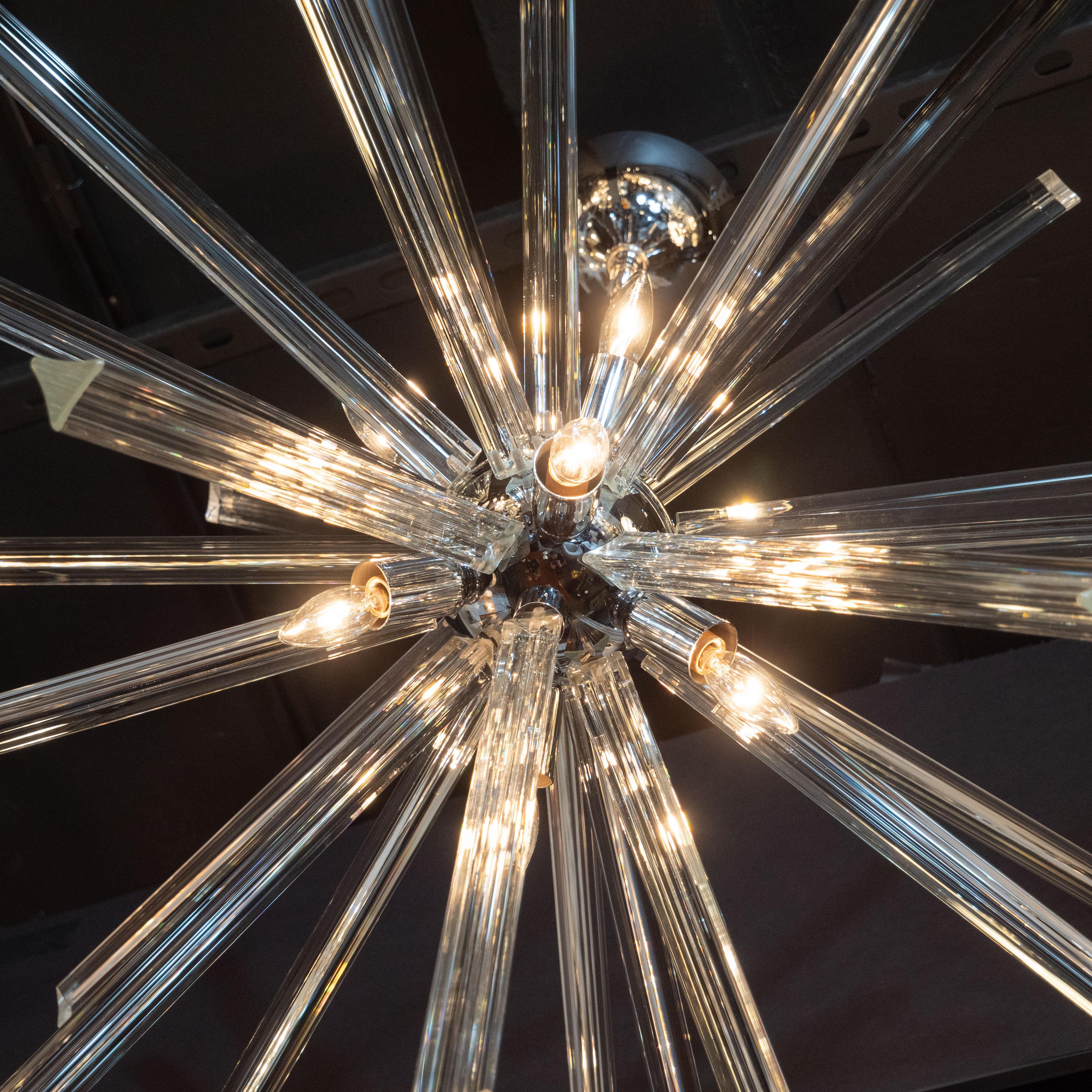 Lampadario modernista cromato e in vetro di Murano soffiato a mano Triedre Sputnik in vendita 2