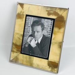 Modernistischer Bilderrahmen aus Chrom und Horn mit Intarsien, um 1970