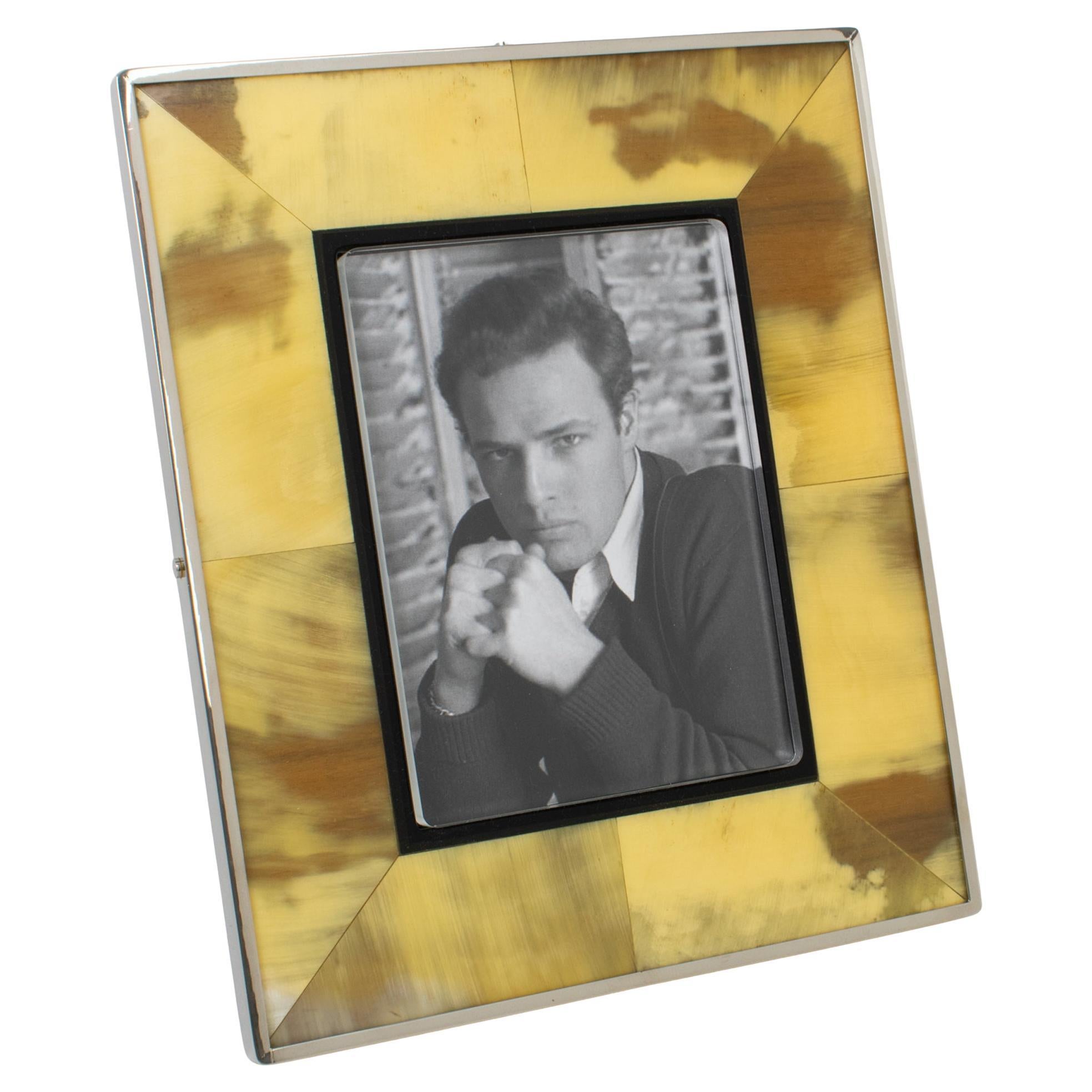 Modernist Chrome and Horn Inlaid Picture Frame, circa 1970