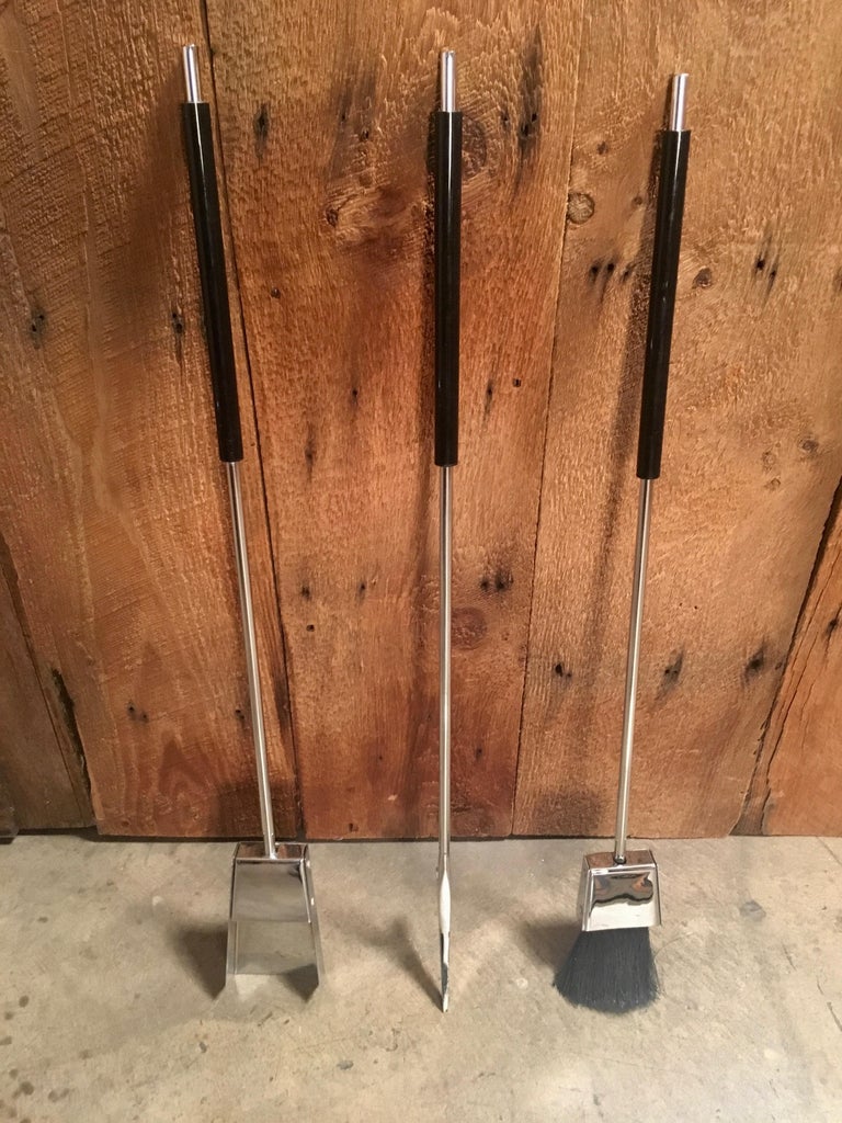 Modernist Chrome and Lucite Fireplace Tools Set For Sale at 1stDibs