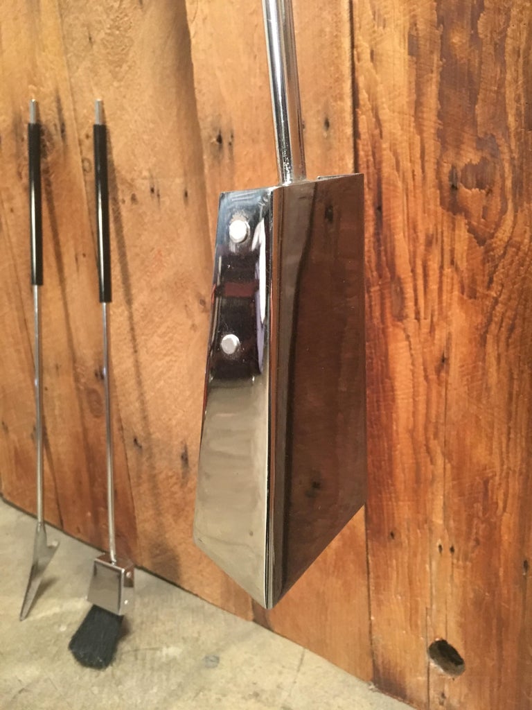 Modernist Chrome and Lucite Fireplace Tools Set For Sale at 1stdibs