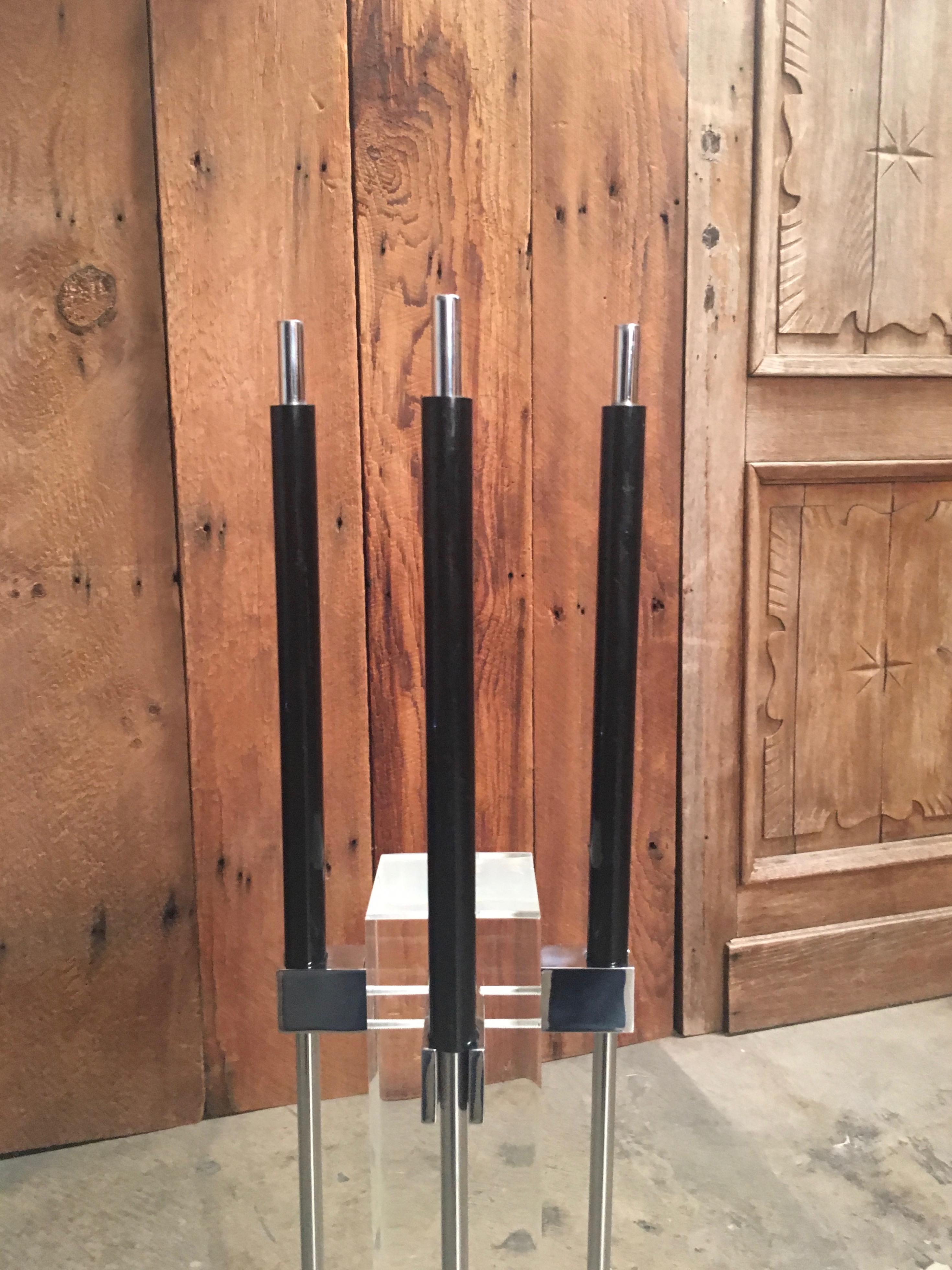 Modernist Chrome and Lucite Fireplace Tools Set In Good Condition In Denton, TX