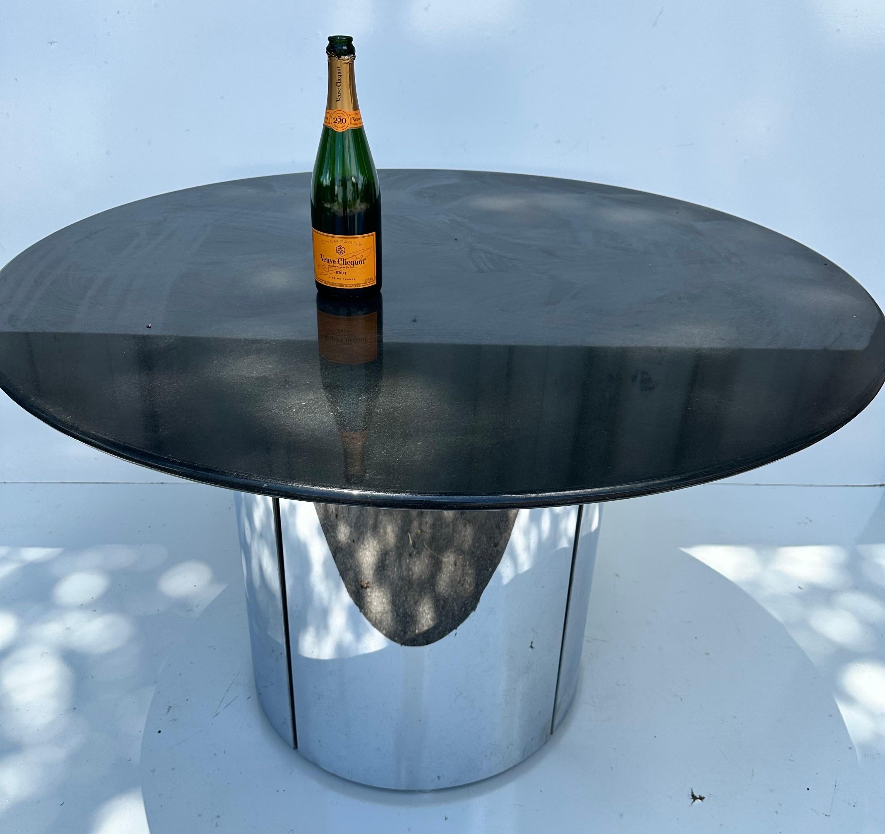 American Modernist Chrome And Marble Top Drum Table For Sale