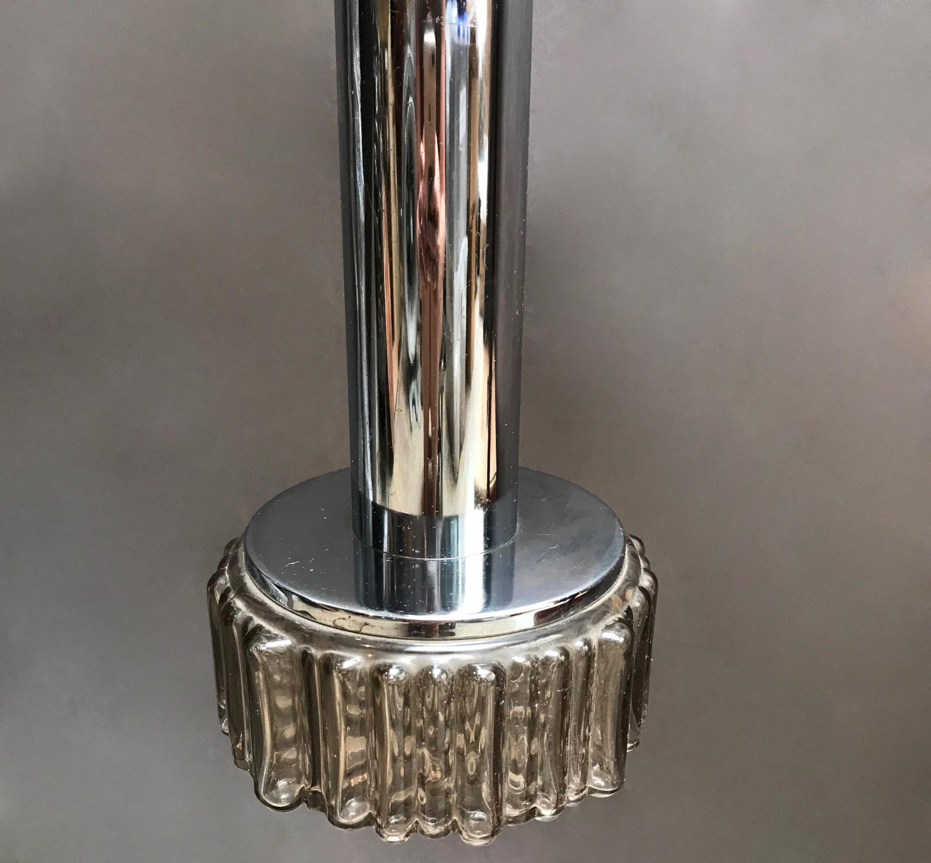 Modernist Chrome and Smoked Glass Pendant Light In Good Condition In Brooklyn, NY