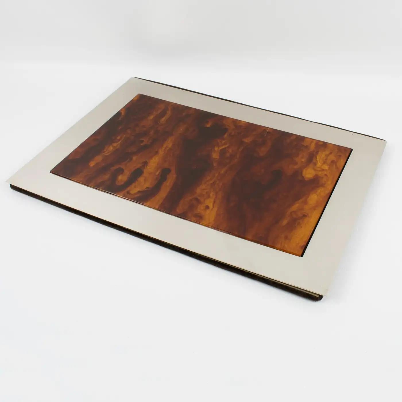 Modernist Chrome and Tortoiseshell Lucite Desk Pad, France 1970s In Excellent Condition For Sale In Atlanta, GA