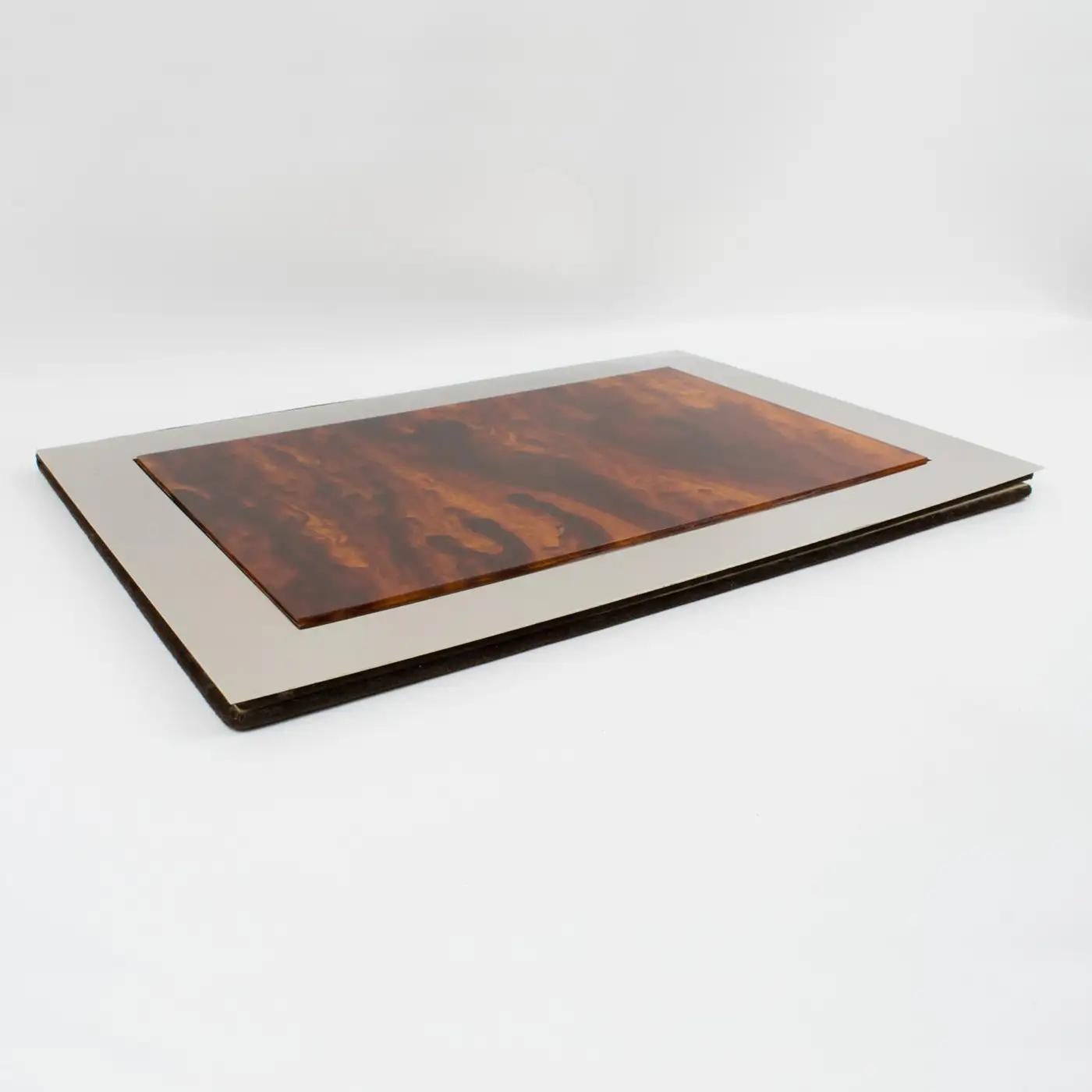 Late 20th Century Modernist Chrome and Tortoiseshell Lucite Desk Pad, France 1970s For Sale