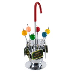 Modernist Chrome Barware Cocktail Picks and Glass Markers, circa 1940