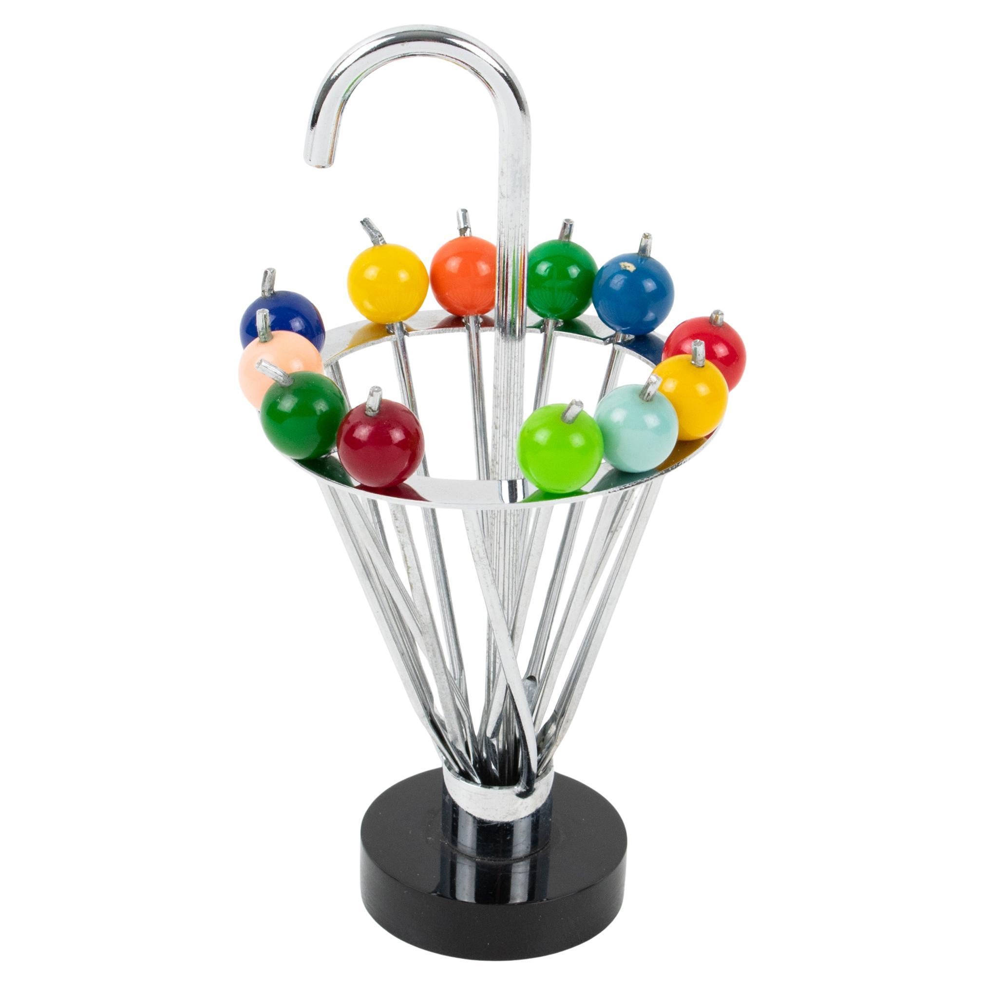 Modernist Chrome Barware Cocktail Picks, circa 1940