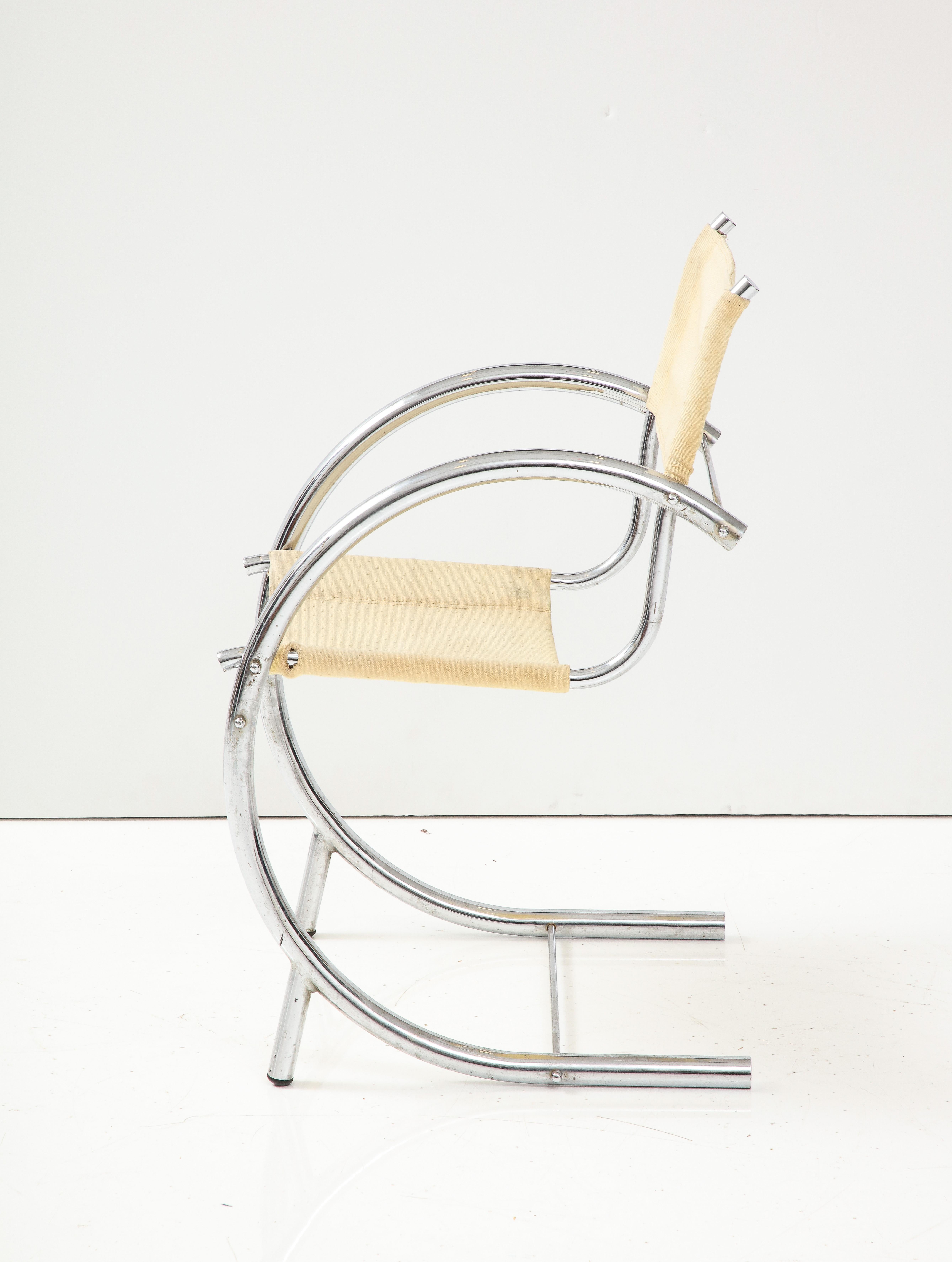 Modernist Chrome & Canvas Seat Side Chair, Franc. C. 1930 4