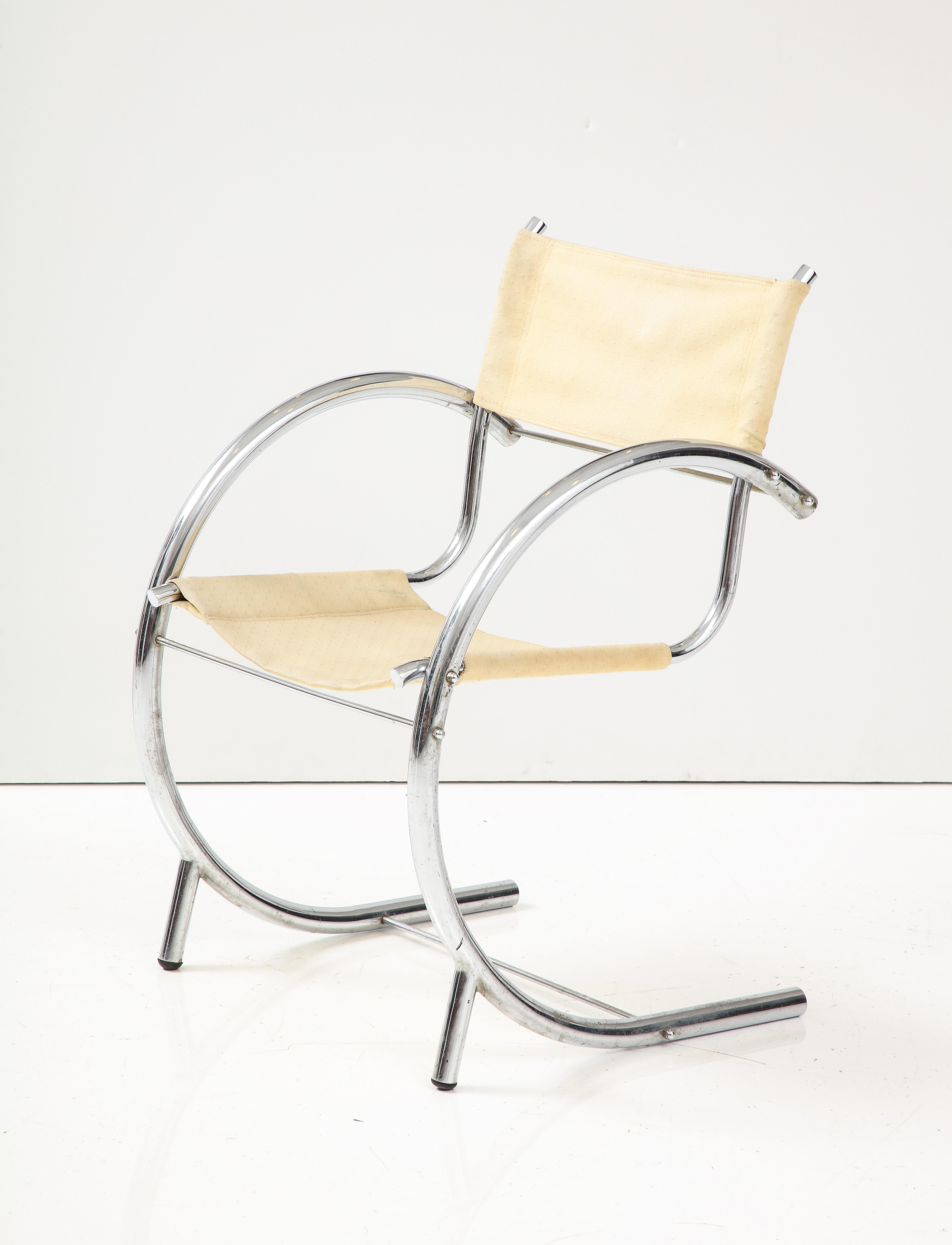 Modernist Chrome & Canvas Seat Side Chair, Franc. C. 1930 5