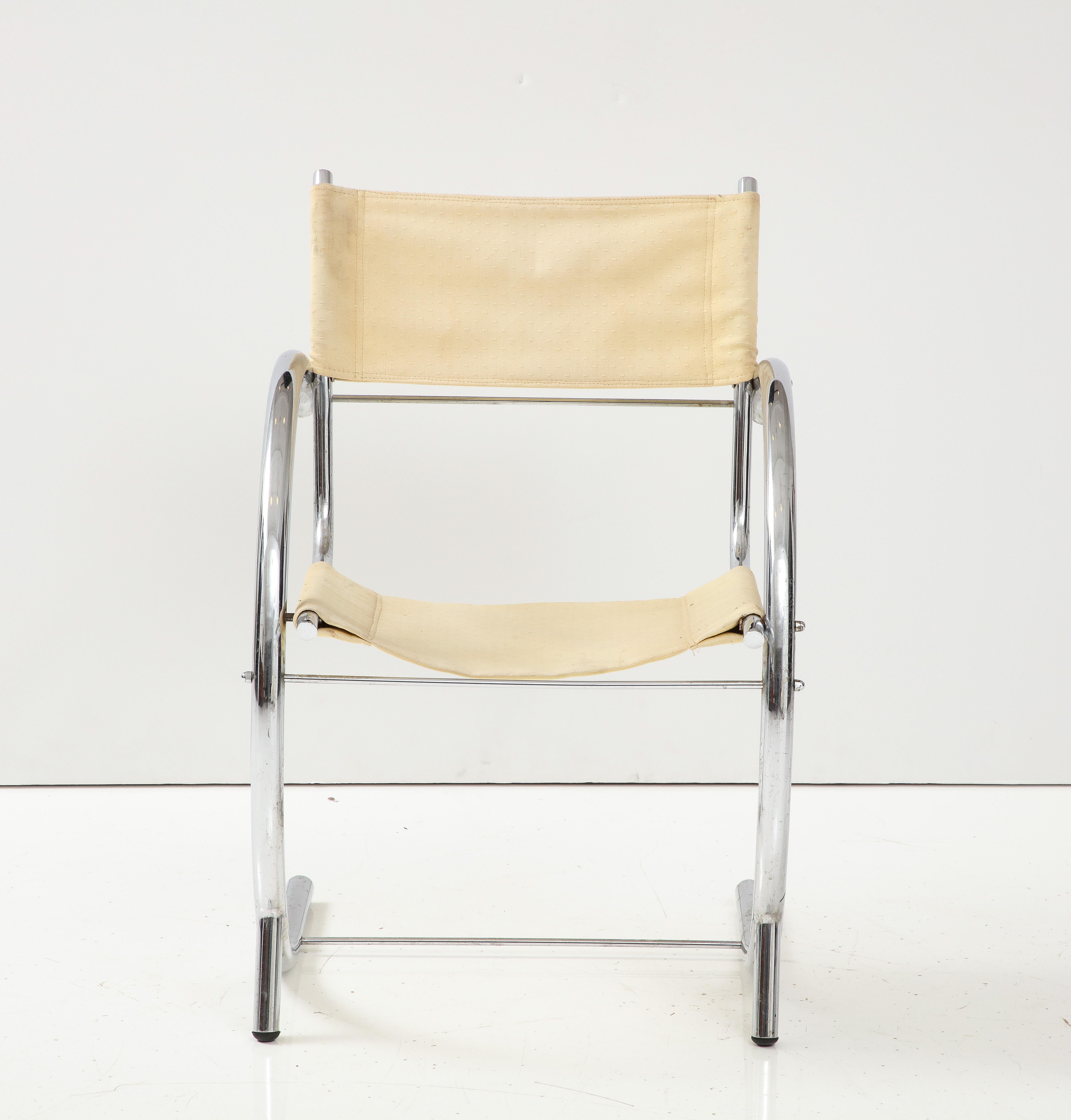 French Modernist Chrome & Canvas Seat Side Chair, Franc. C. 1930