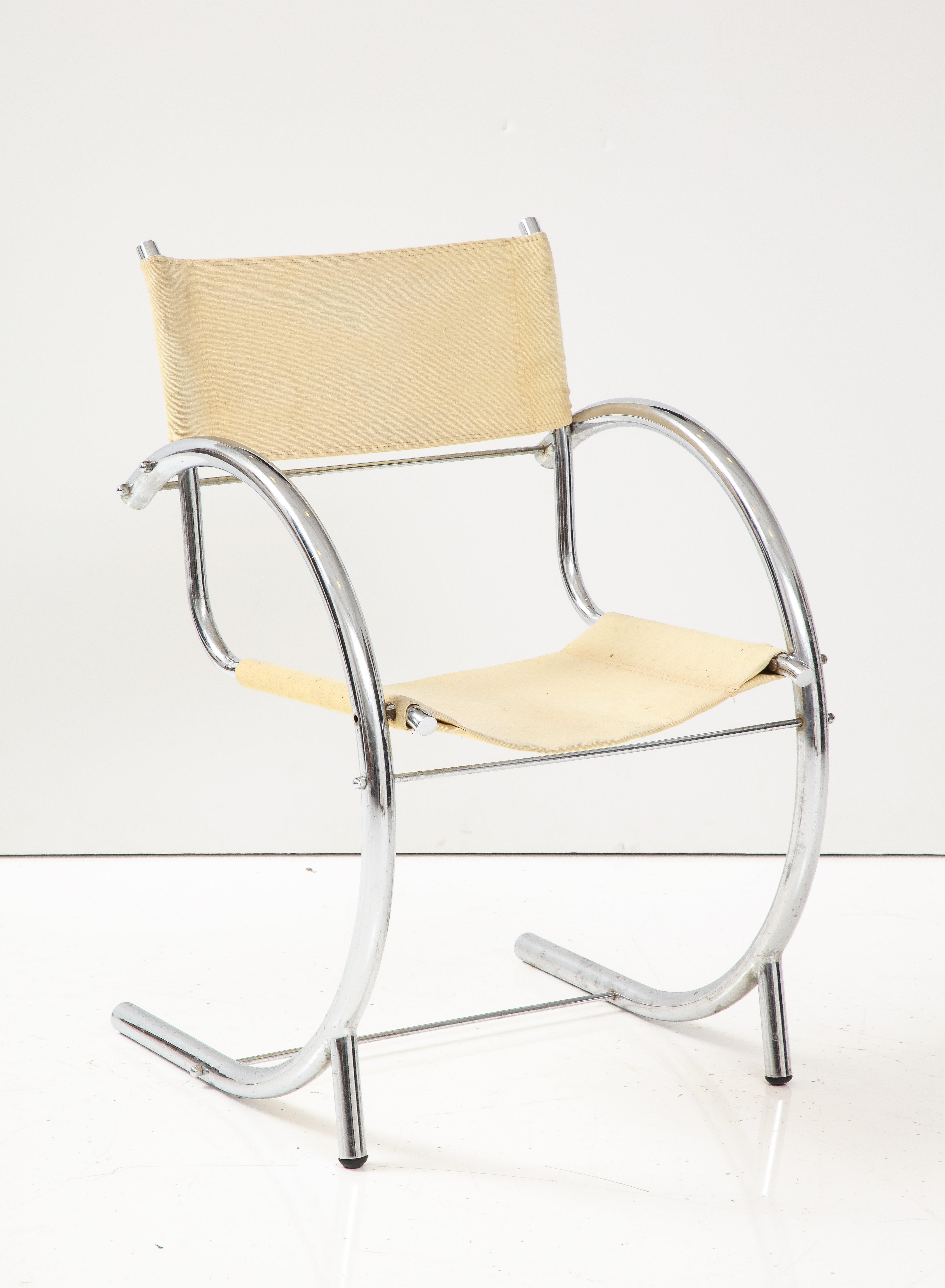 Modernist Chrome & Canvas Seat Side Chair, Franc. C. 1930 In Good Condition In Brooklyn, NY