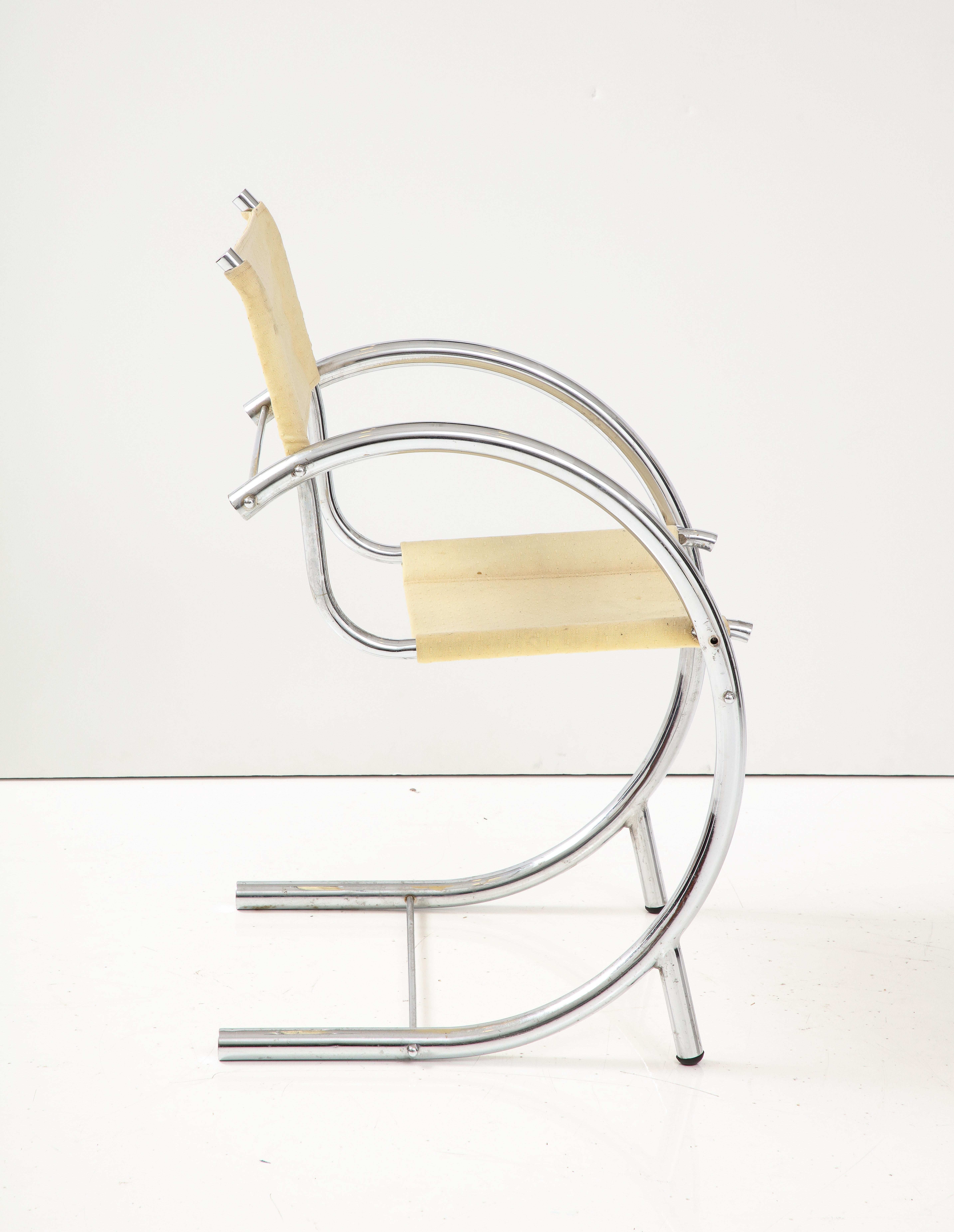 Mid-20th Century Modernist Chrome & Canvas Seat Side Chair, Franc. C. 1930