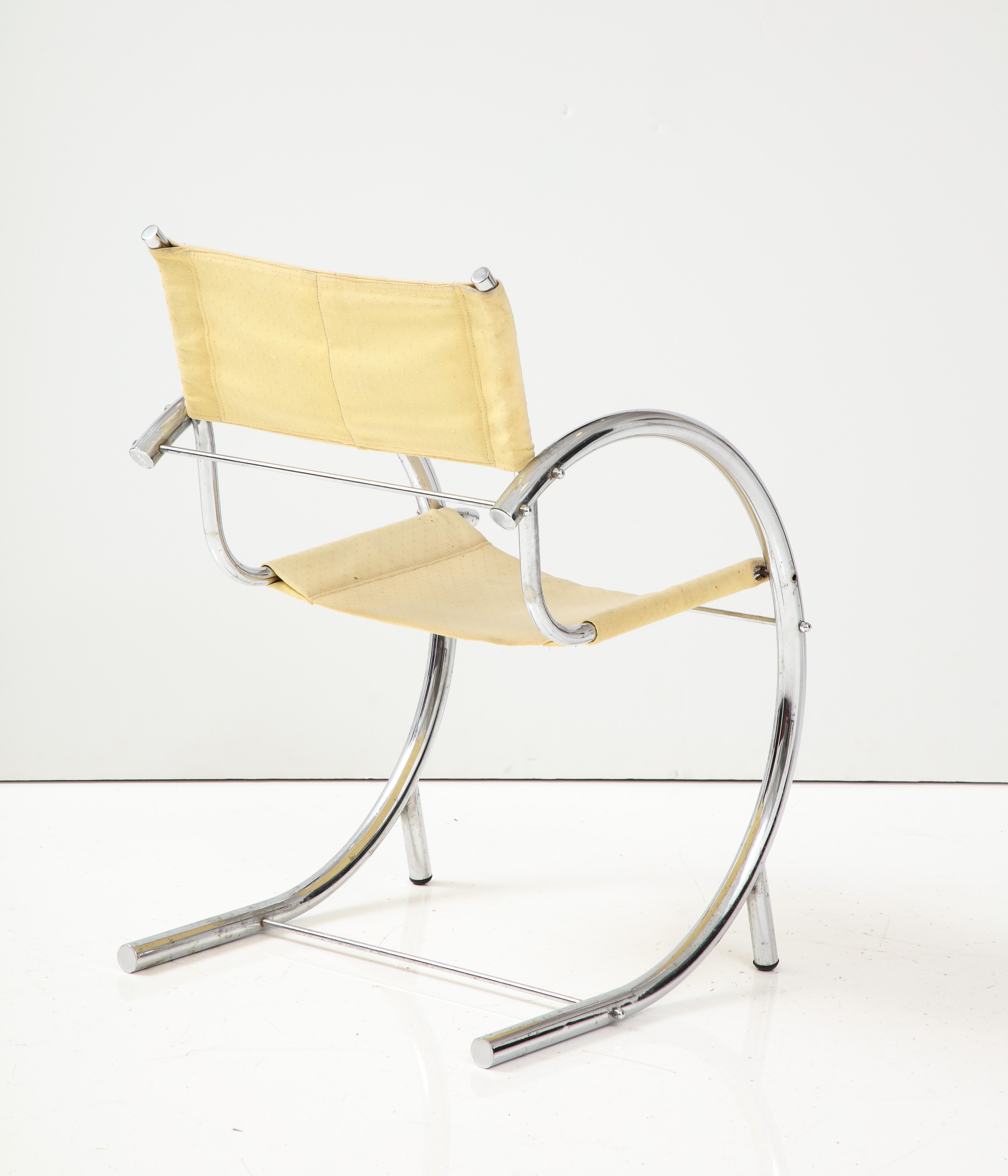 Modernist Chrome & Canvas Seat Side Chair, Franc. C. 1930 1