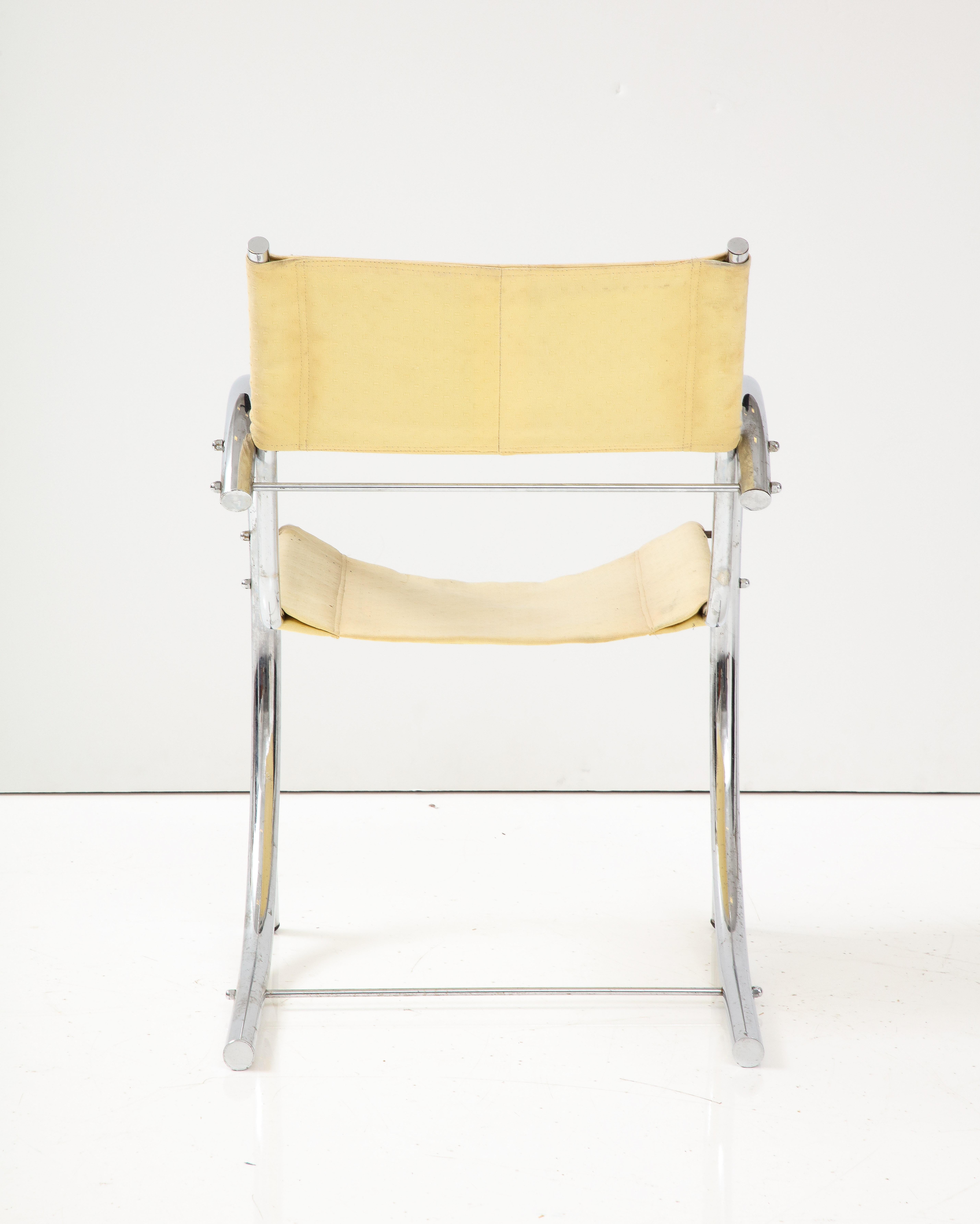 Modernist Chrome & Canvas Seat Side Chair, Franc. C. 1930 2